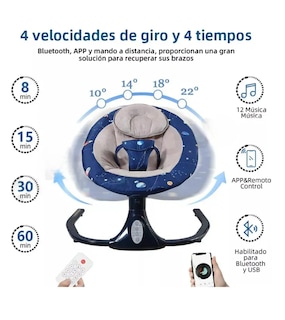 Foto 4 | Columpio Mecedora Eléctrica Para Bebé Con Mosquitero Cuna Música Color Sky Blue