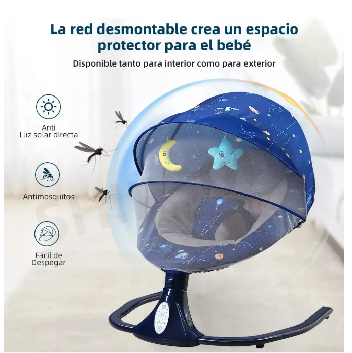Foto 6 pulgar | Columpio Mecedora Eléctrica Para Bebé Con Mosquitero Cuna Música Color Sky Blue