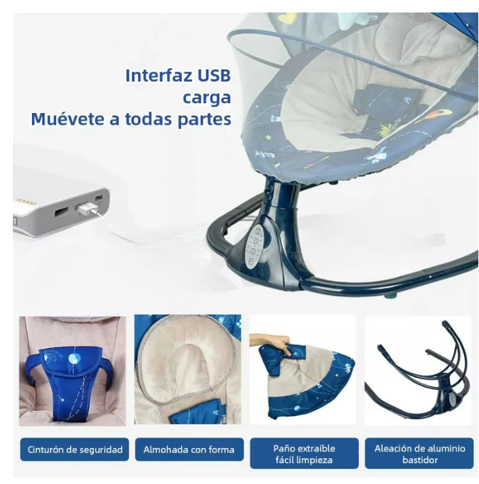 Foto 7 pulgar | Columpio Mecedora Eléctrica Para Bebé Con Mosquitero Cuna Música Color Sky Blue