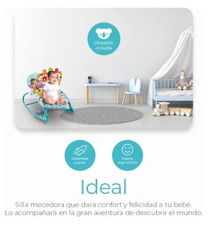 Foto 5 | Silla Vibradora Mecedora De Bebe Musical Con Juegos Color Azul-verde Turquesa