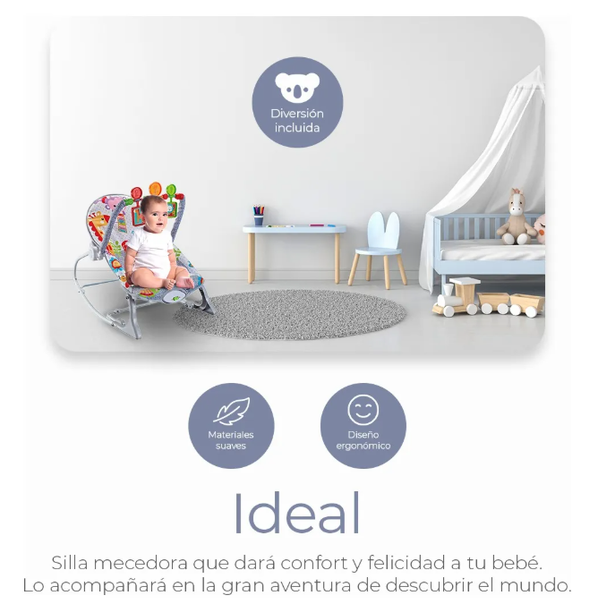 Foto 5 pulgar | Silla Vibradora Mecedora De Bebe Musical Con Juegos Color Gris