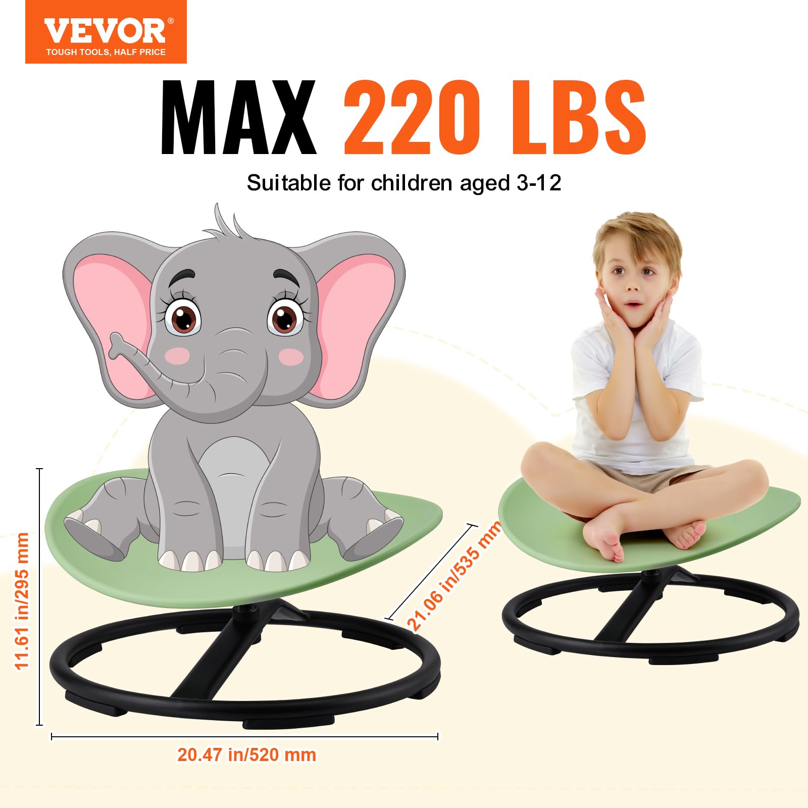 Foto 3 pulgar | Silla Giratoria Vevor Kids Sensory Spinning De 100 Kg De Capacidad, Color Verde - Venta Internacional.
