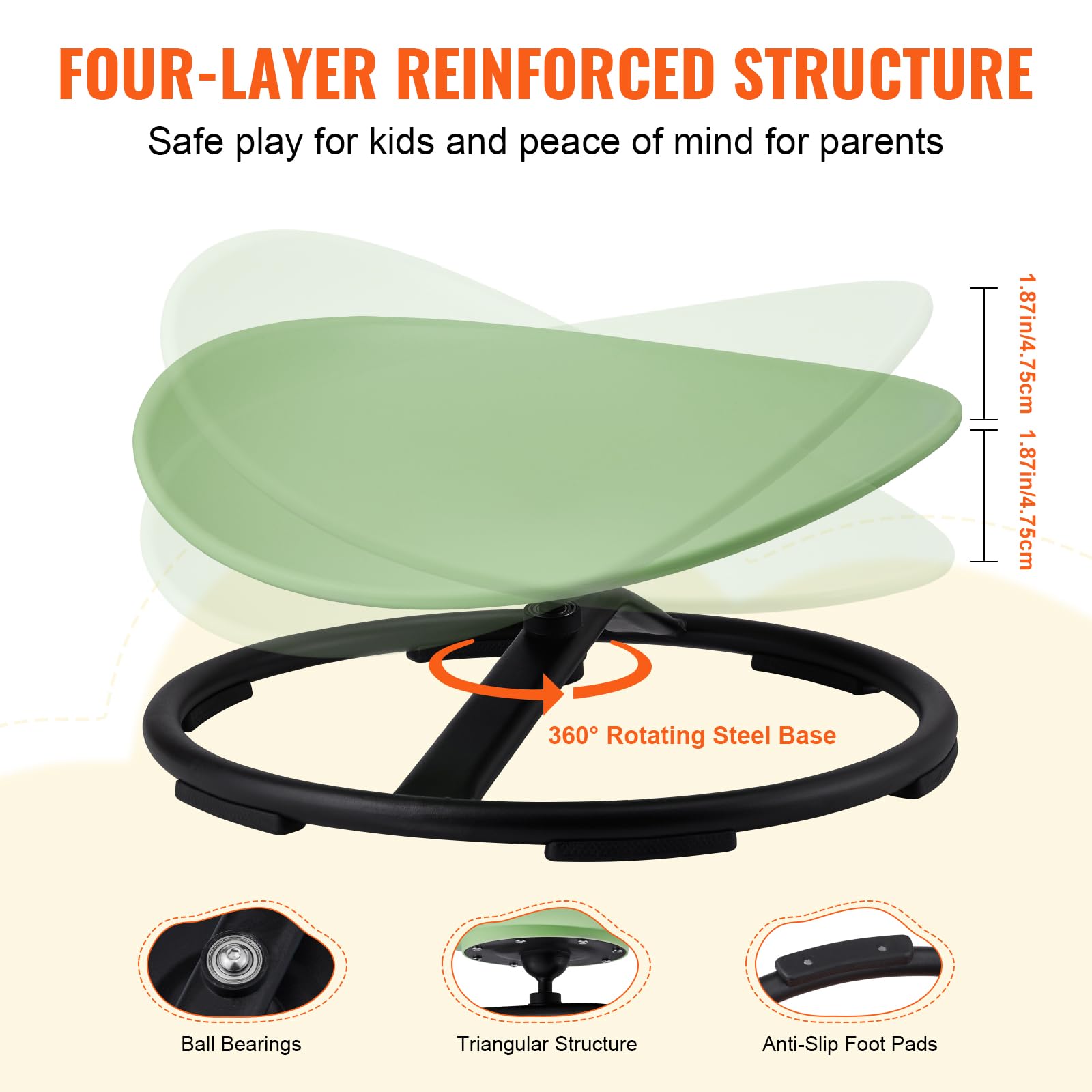 Foto 6 pulgar | Silla Giratoria Vevor Kids Sensory Spinning De 100 Kg De Capacidad, Color Verde - Venta Internacional.
