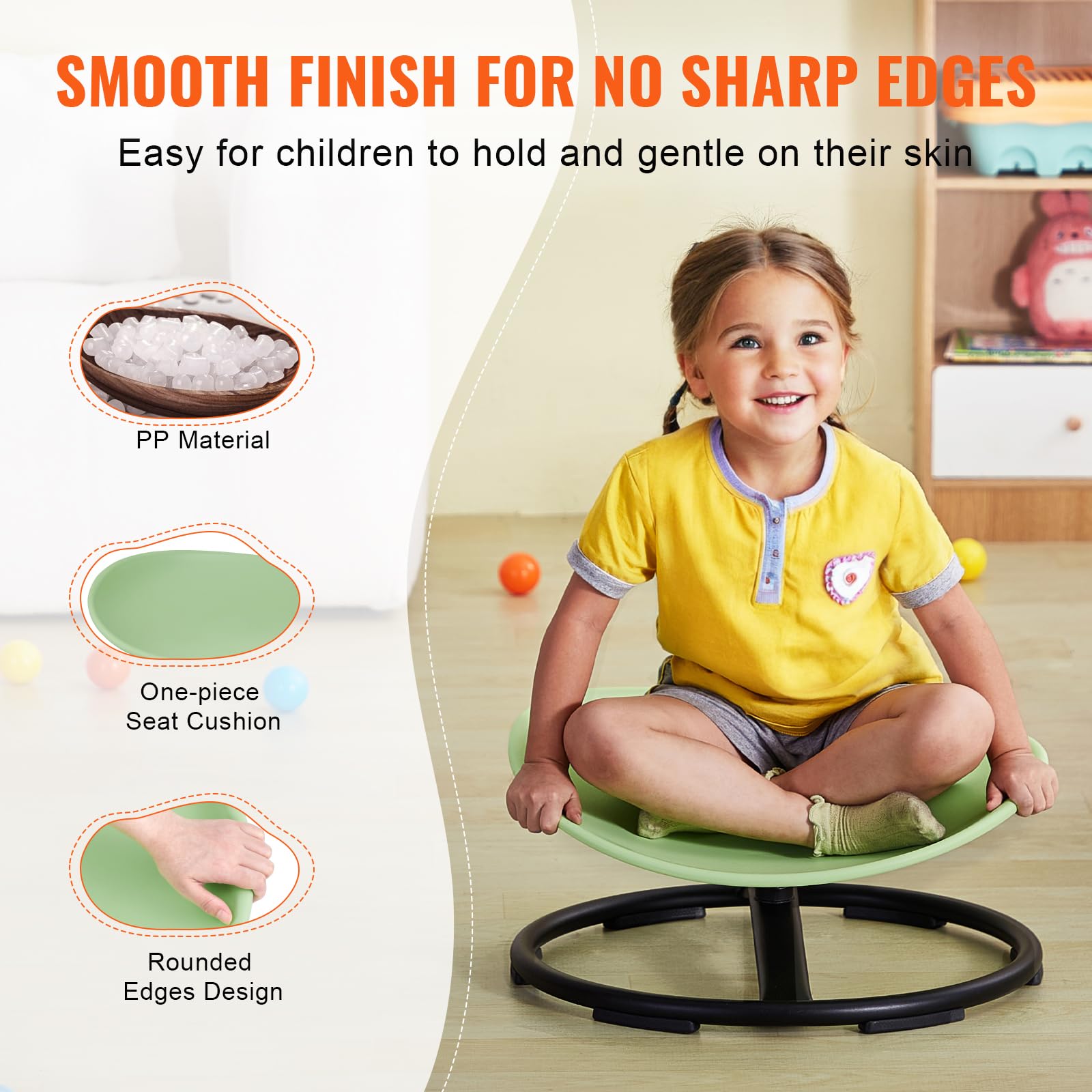 Foto 7 pulgar | Silla Giratoria Vevor Kids Sensory Spinning De 100 Kg De Capacidad, Color Verde - Venta Internacional.