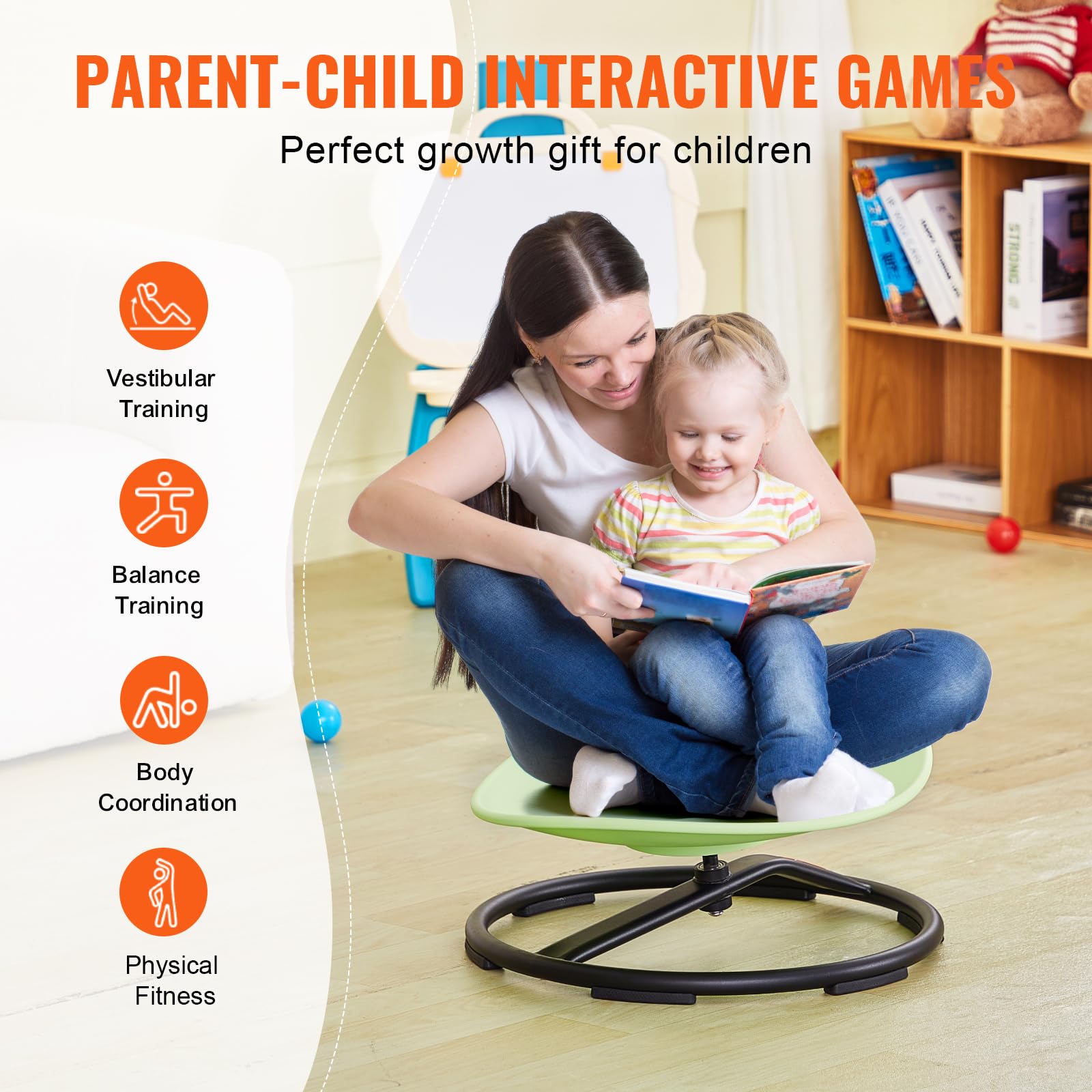 Foto 8 pulgar | Silla Giratoria Vevor Kids Sensory Spinning De 100 Kg De Capacidad, Color Verde - Venta Internacional.