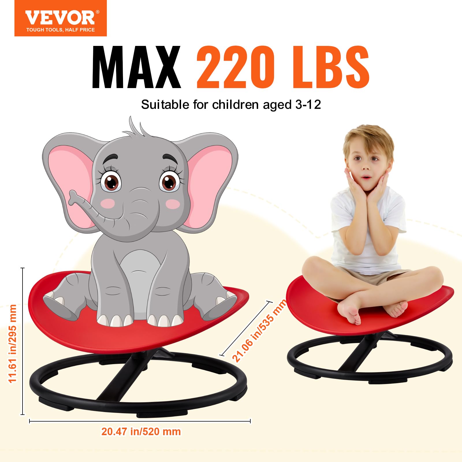 Foto 3 pulgar | Silla Giratoria Vevor Kids Sensory Toy, 100 Kg De Capacidad, Color Rojo - Venta Internacional.