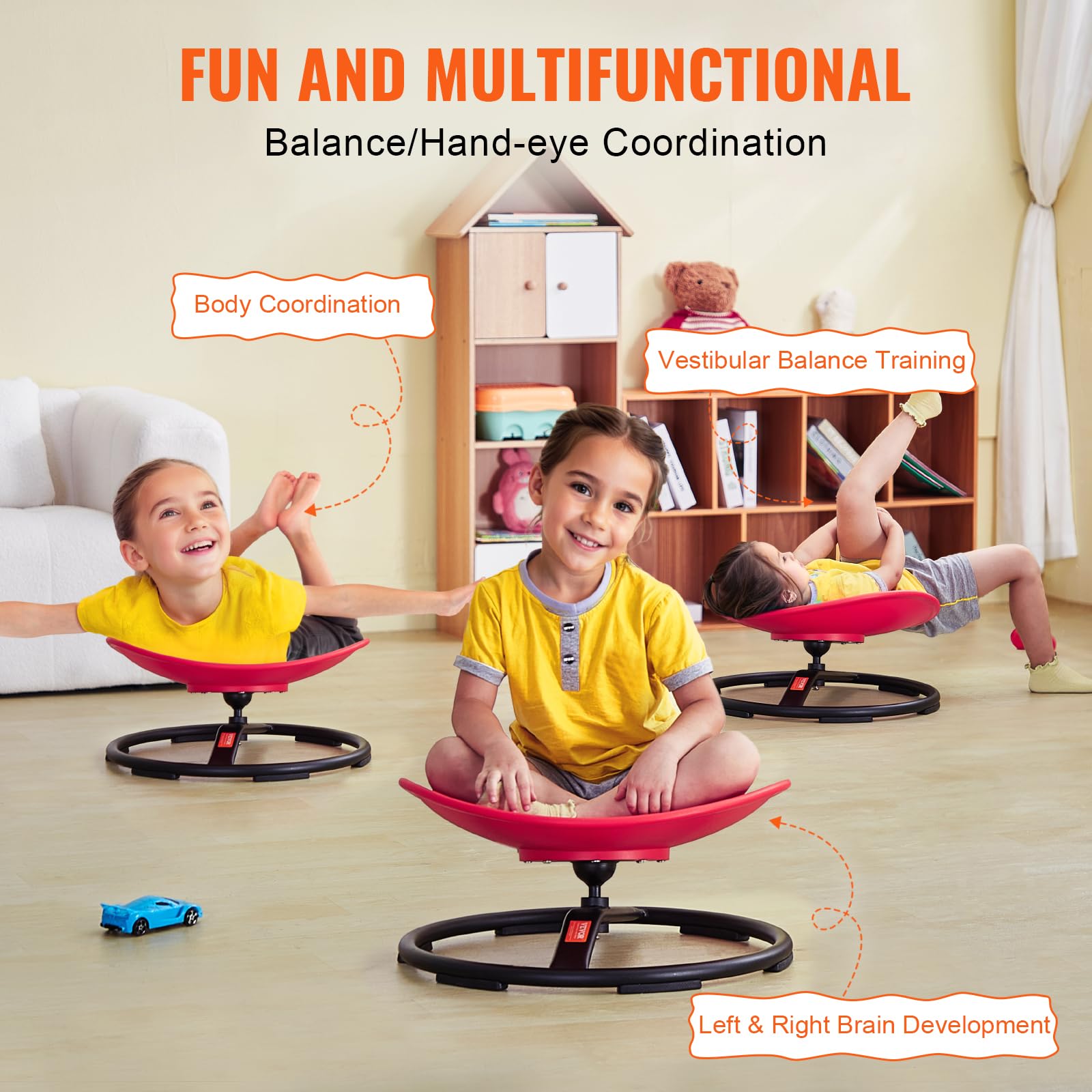 Foto 4 pulgar | Silla Giratoria Vevor Kids Sensory Toy, 100 Kg De Capacidad, Color Rojo - Venta Internacional.