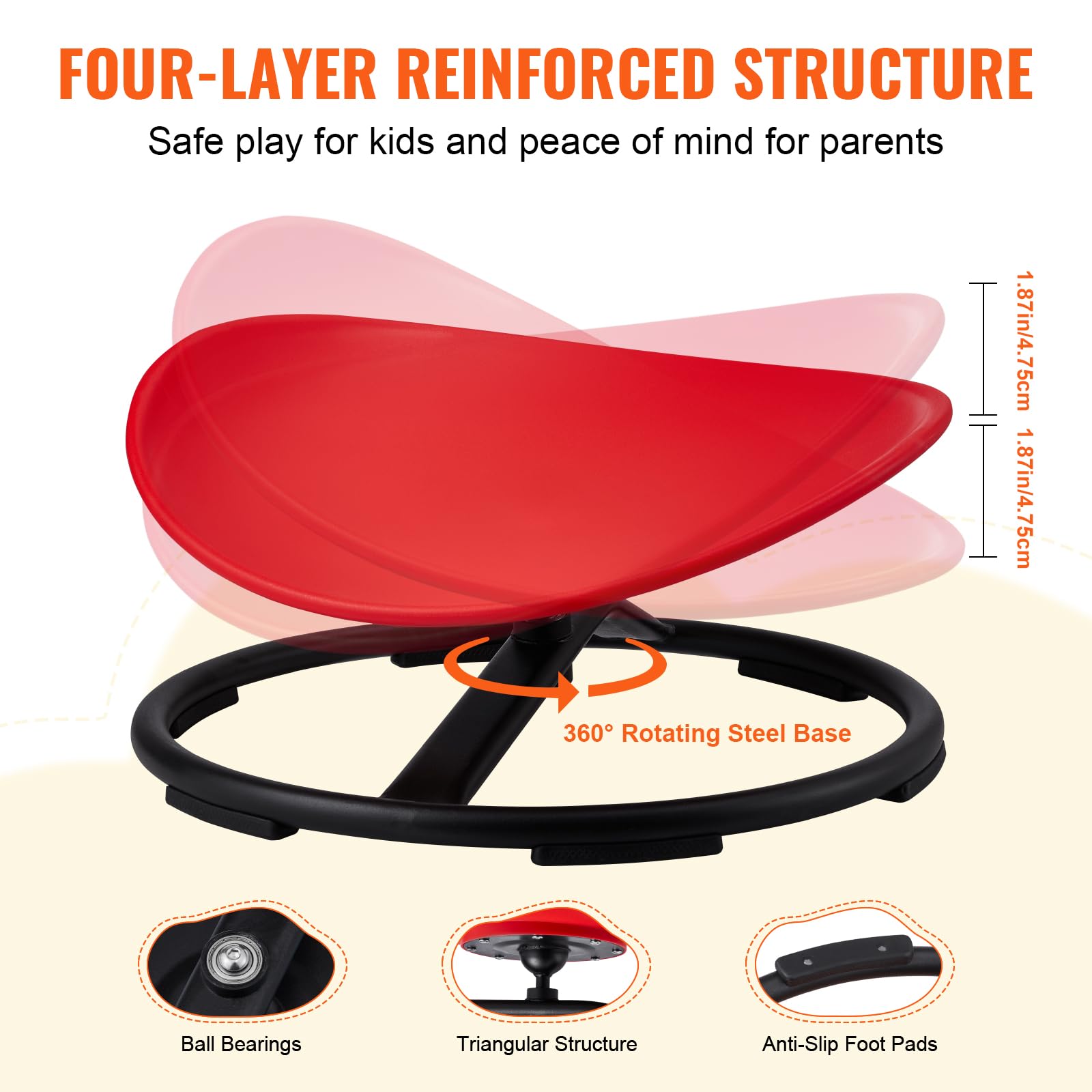 Foto 6 pulgar | Silla Giratoria Vevor Kids Sensory Toy, 100 Kg De Capacidad, Color Rojo - Venta Internacional.