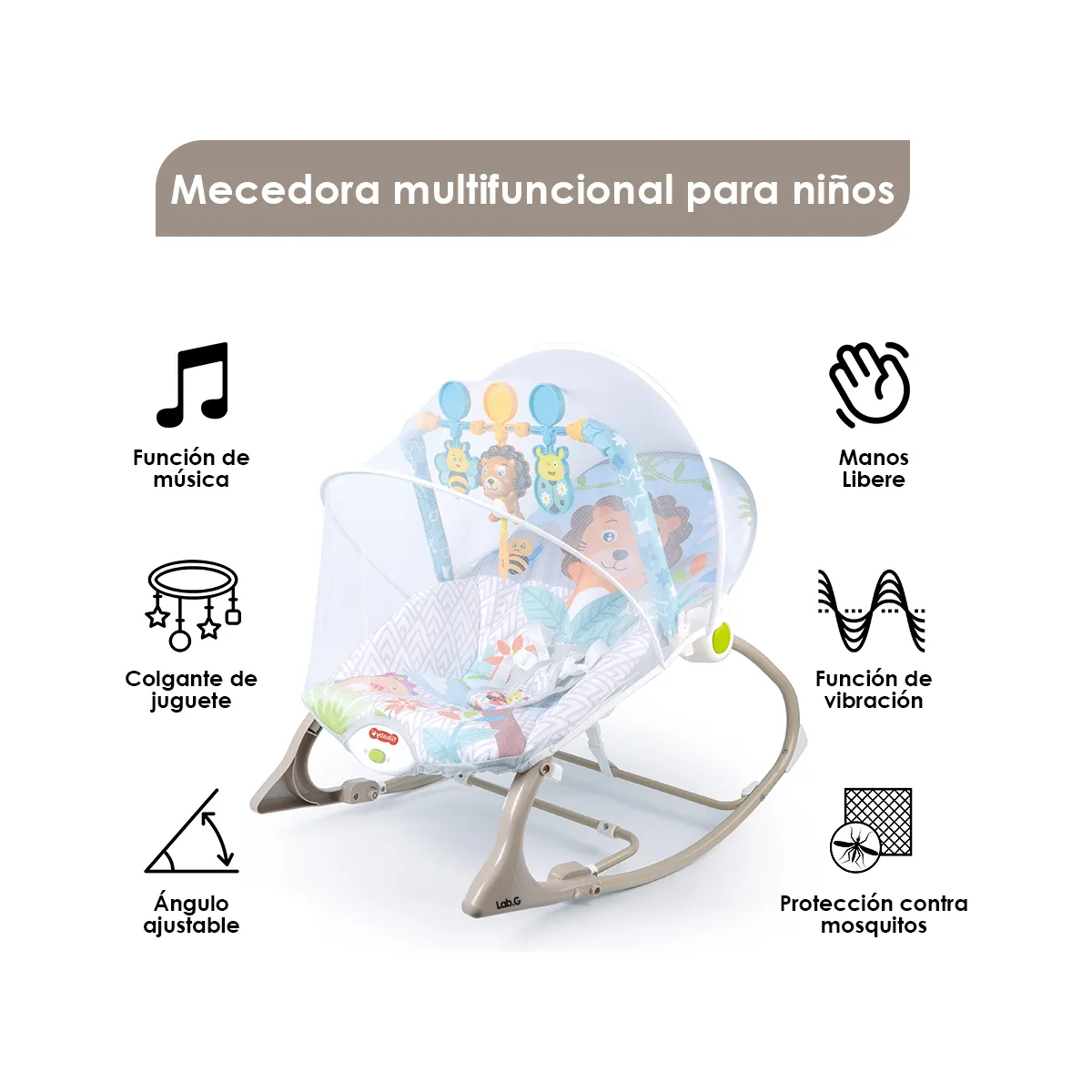 Foto 2 | Silla Vibradora Mecedora De Bebe Musical Con Juegos Lab.g Gris