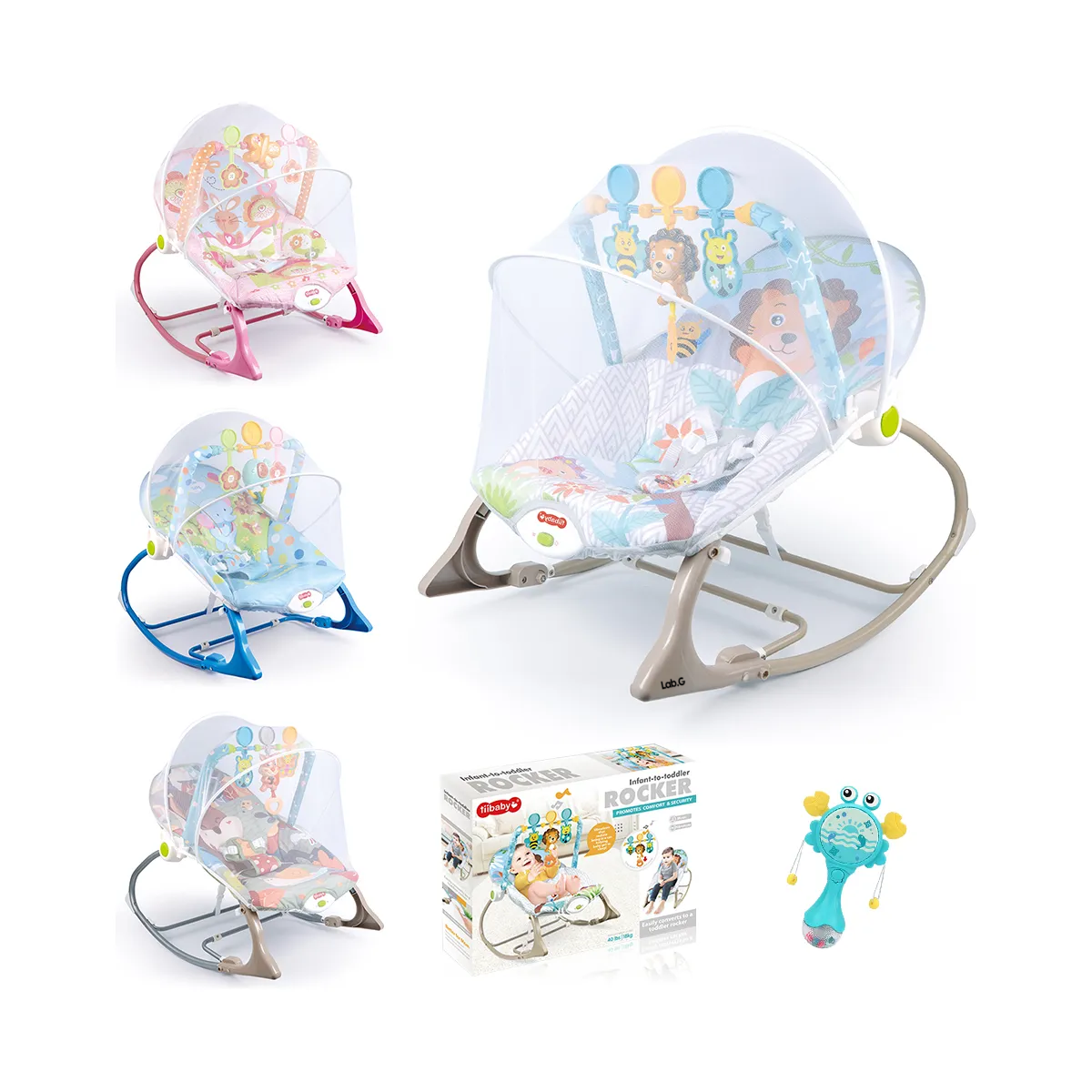 Foto 4 pulgar | Silla Vibradora Mecedora De Bebe Musical Con Juegos Lab.g Gris
