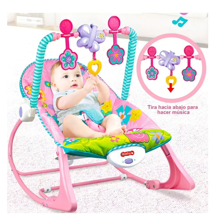 Foto 3 | Silla Vibradora Mecedora De Bebe Musical Con Juegos Color Rosa