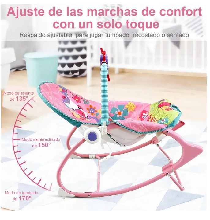 Foto 5 pulgar | Silla Vibradora Mecedora De Bebe Musical Con Juegos Color Rosa