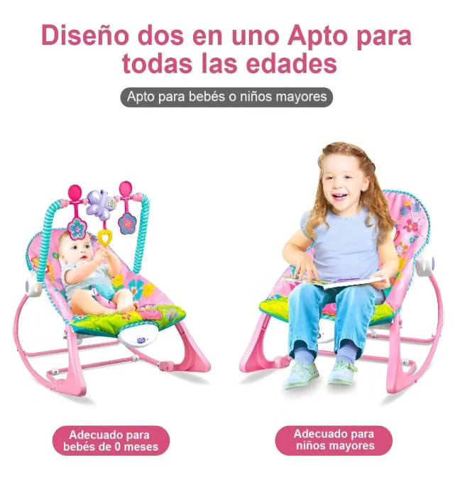 Foto 7 pulgar | Silla Vibradora Mecedora De Bebe Musical Con Juegos Color Rosa