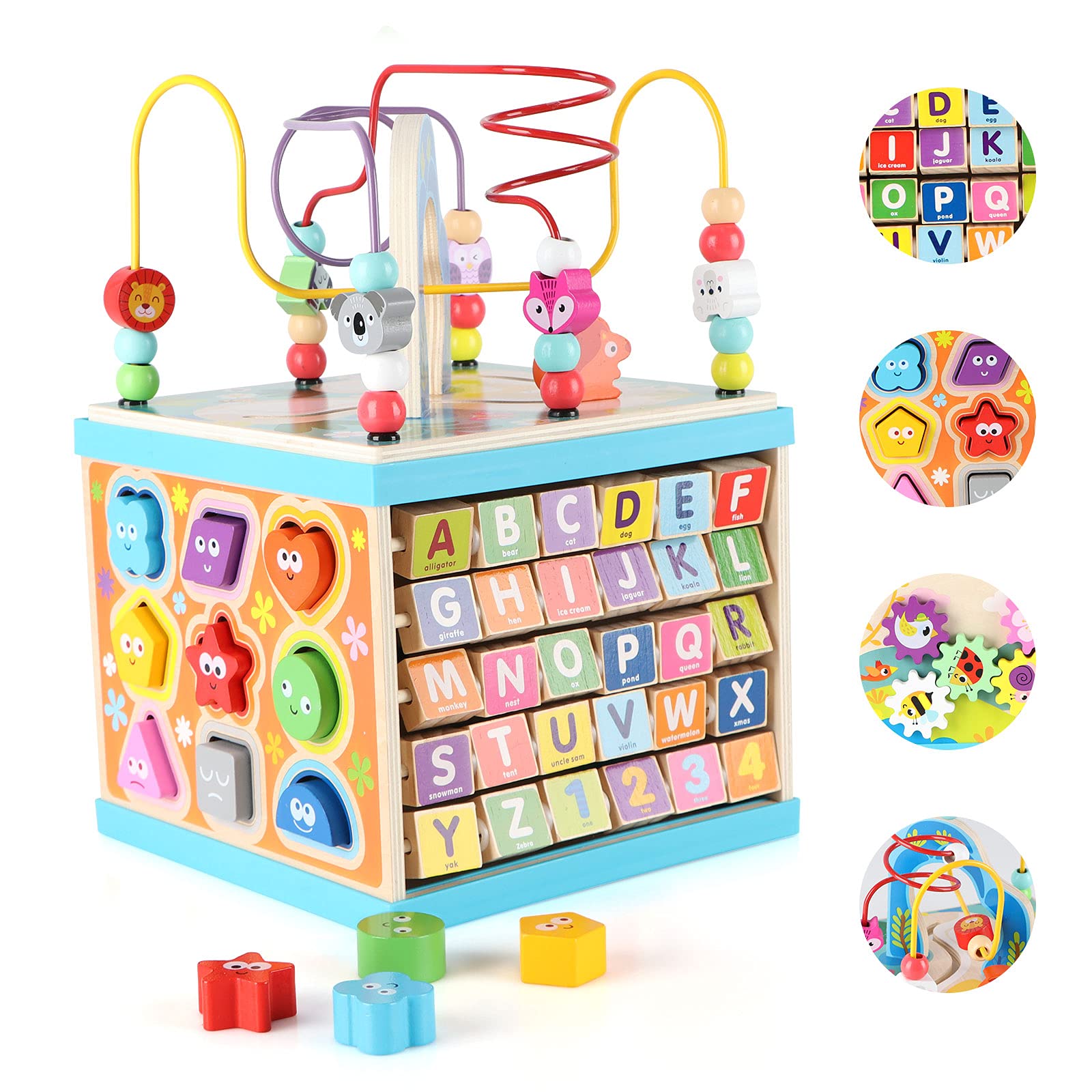 Foto 2 pulgar | Cubo De Actividades Qilay De Madera Para Niños De 1 A 3 Años Con Juegos 5 En 1 - Venta Internacional.
