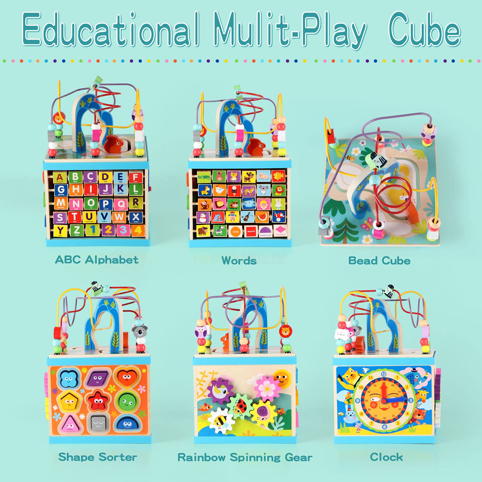 Foto 4 pulgar | Cubo De Actividades Qilay De Madera Para Niños De 1 A 3 Años Con Juegos 5 En 1 - Venta Internacional.