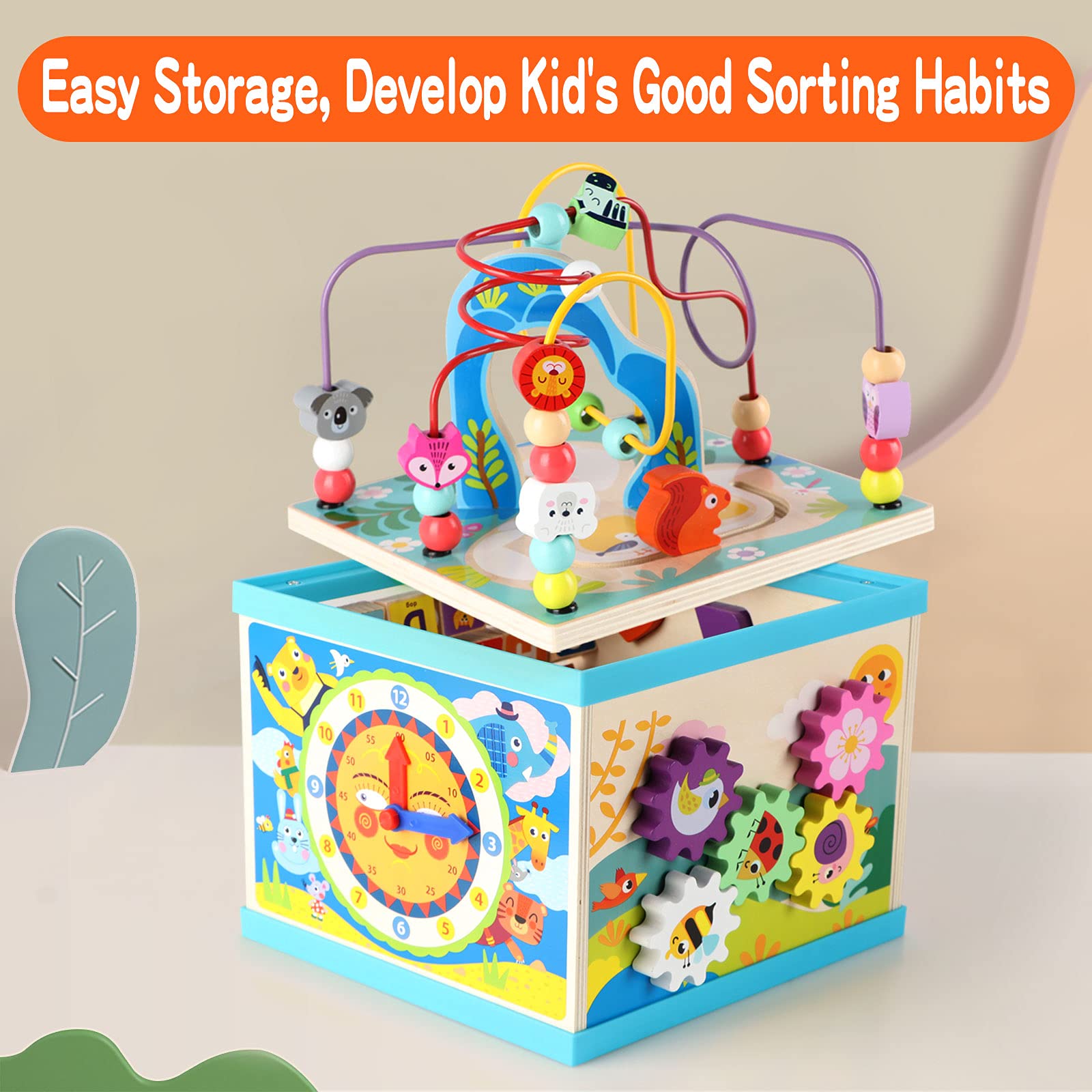 Foto 5 pulgar | Cubo De Actividades Qilay De Madera Para Niños De 1 A 3 Años Con Juegos 5 En 1 - Venta Internacional.