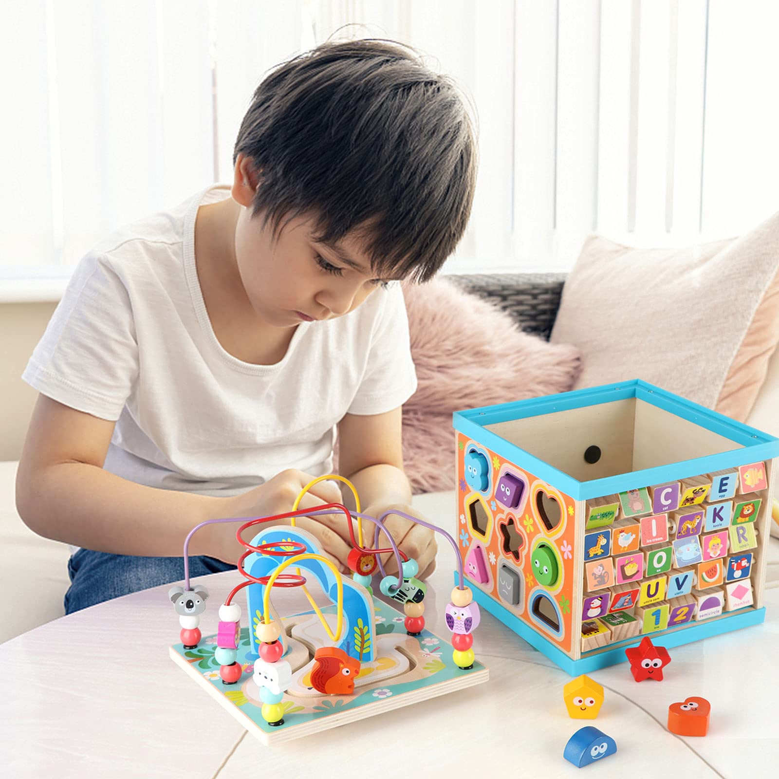 Foto 7 pulgar | Cubo De Actividades Qilay De Madera Para Niños De 1 A 3 Años Con Juegos 5 En 1 - Venta Internacional.