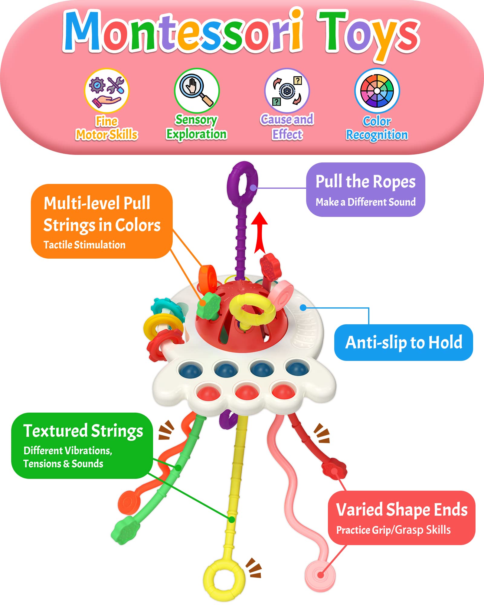 Foto 3 pulgar | Venta Internacional - Juguete Montessori Yetonamar Para Bebés Con Cuerda Sensorial Para La Dentición, 6