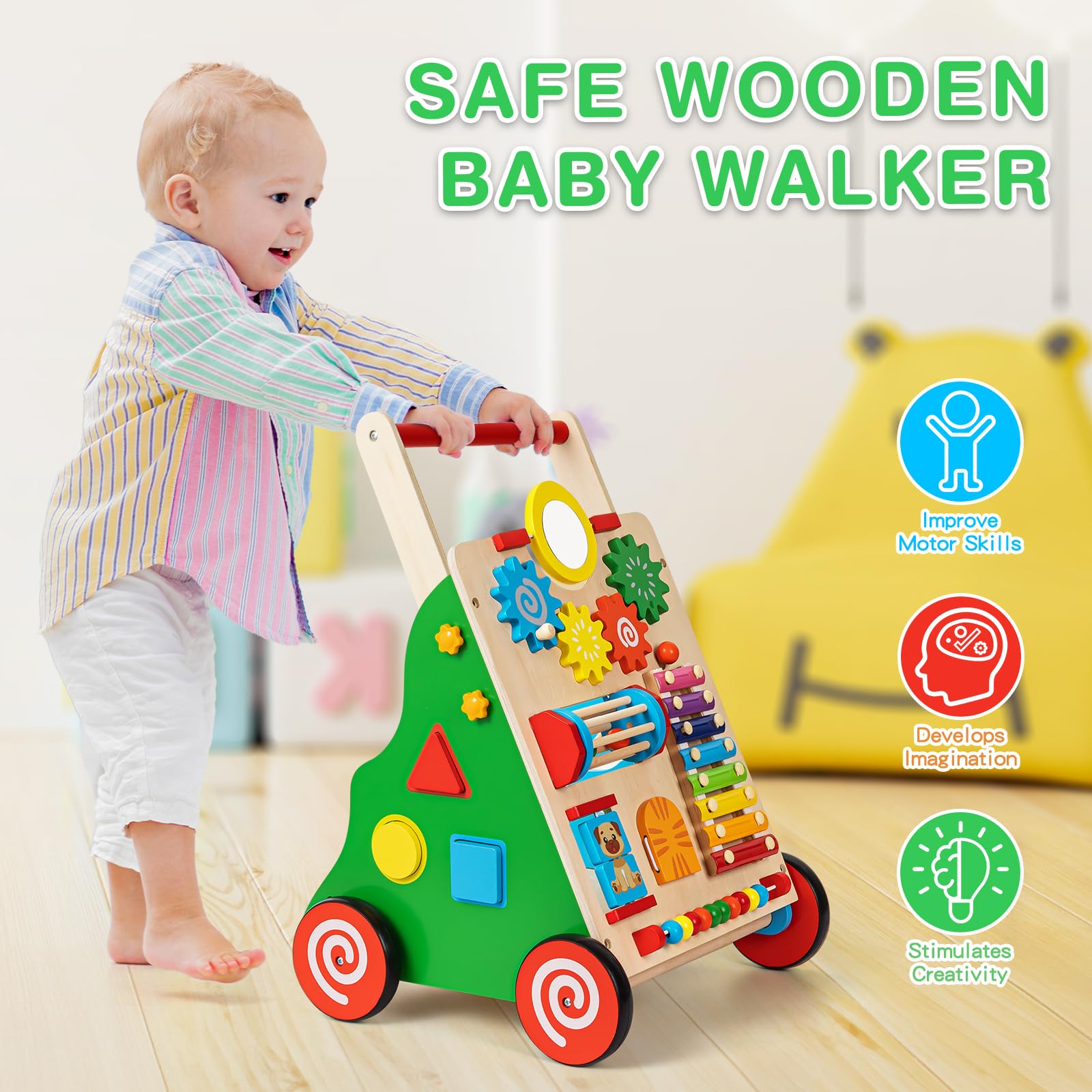 Foto 3 pulgar | Baby Walker V-opitos De Madera, Altura Ajustable De 6 A 18 Meses - Venta Internacional.