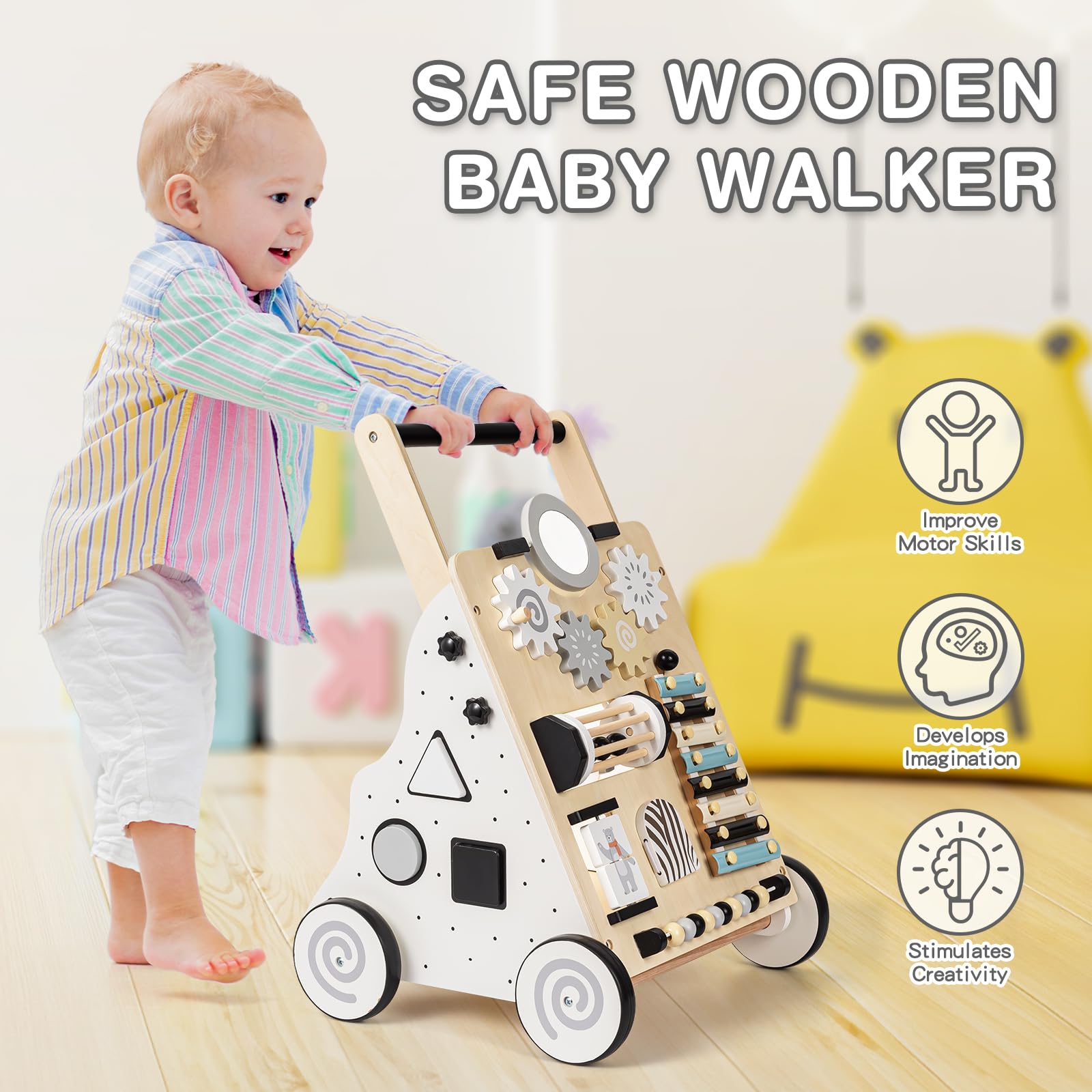 Foto 3 pulgar | Baby Walker V-opitos De Madera Ajustable En Altura Con Activity Ce - Venta Internacional.