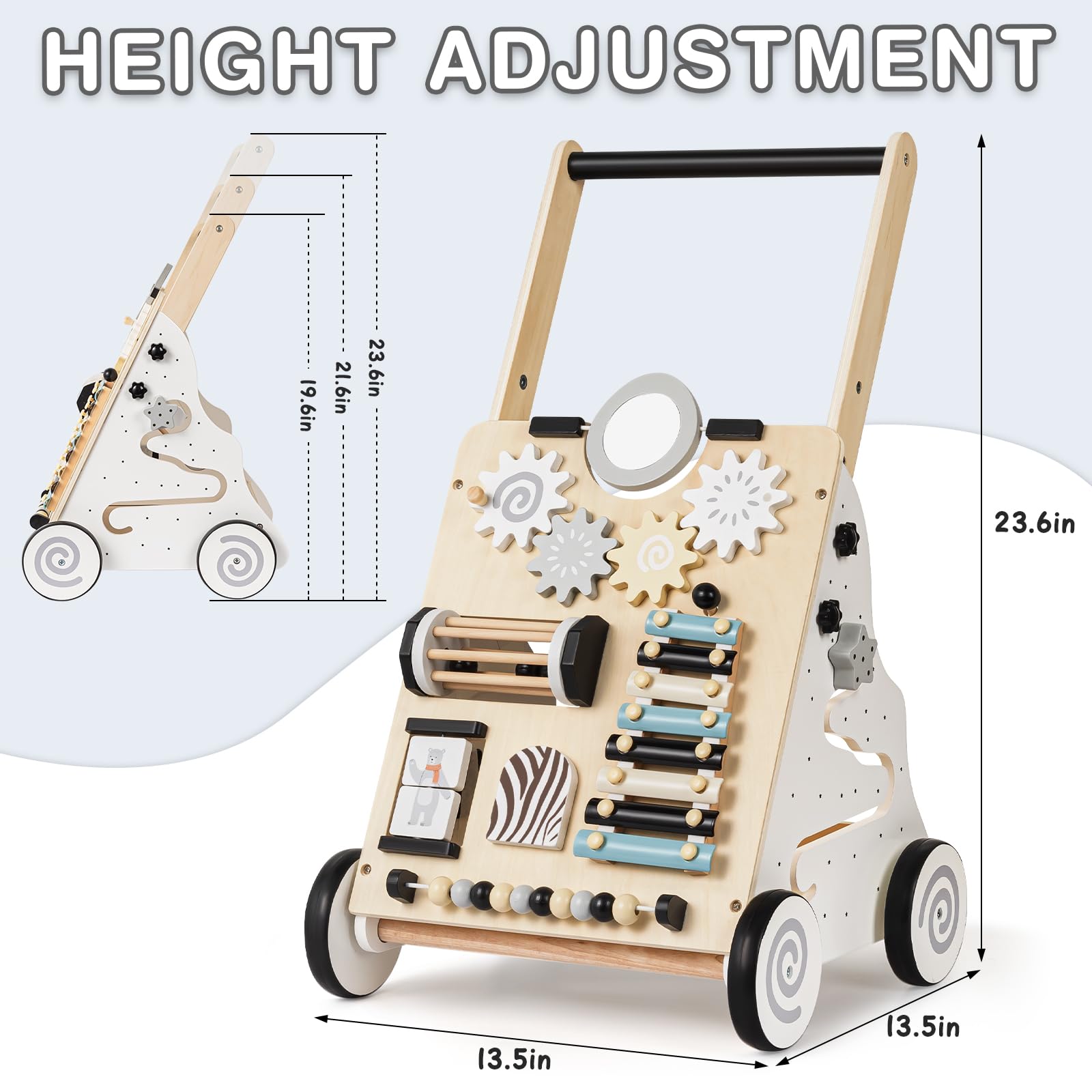 Foto 7 pulgar | Baby Walker V-opitos De Madera Ajustable En Altura Con Activity Ce - Venta Internacional.