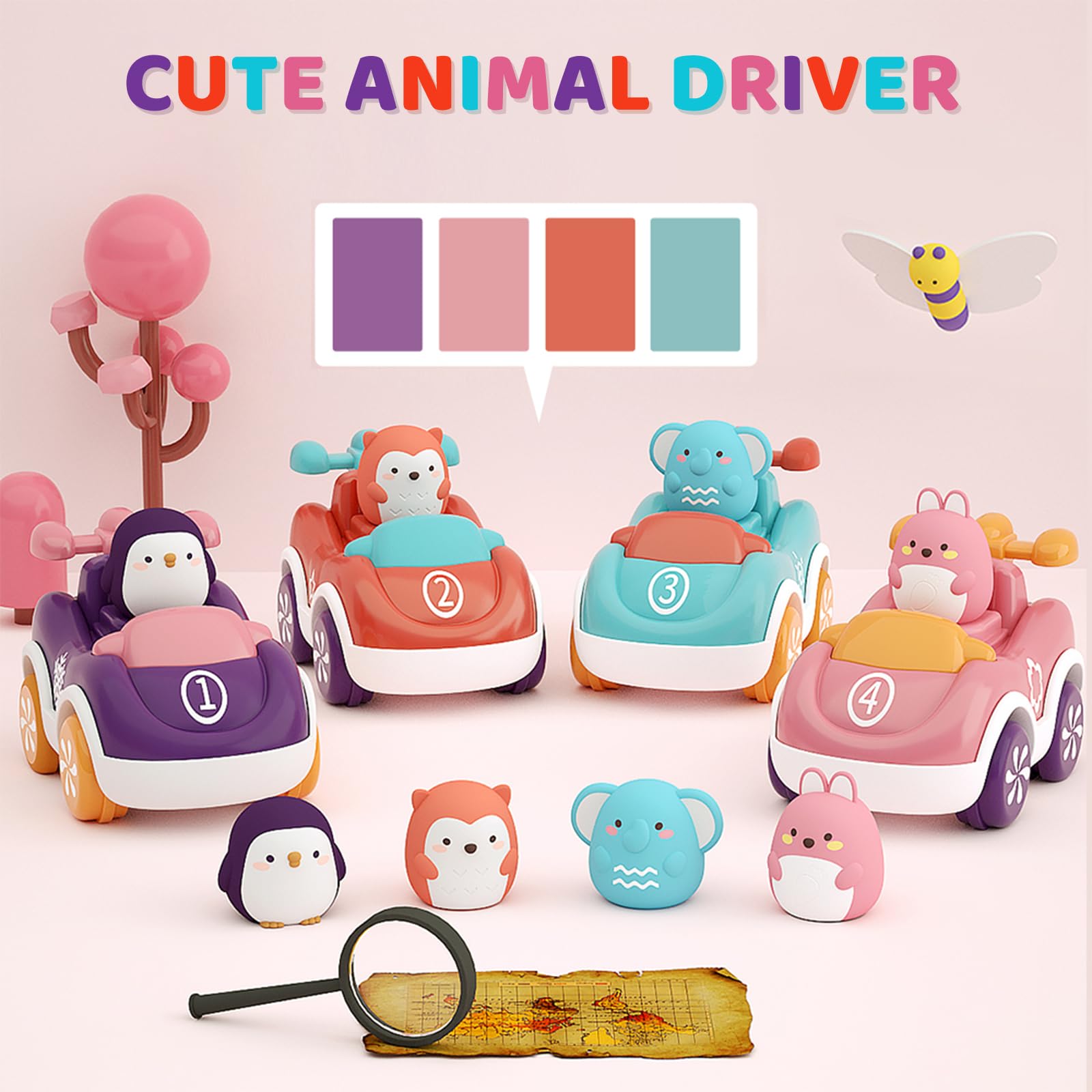 Foto 3 pulgar | Coche De Juguete Con Dibujos Animados De Animales Marstone Para Niñas De 1 A 3 Años - Venta Internacional.