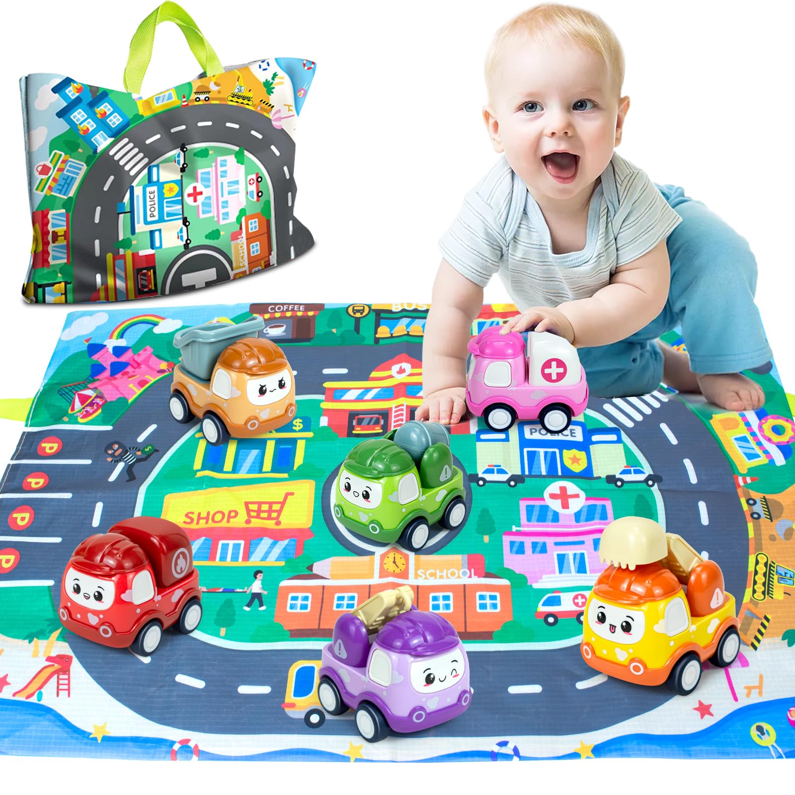 Set De Coche Y Camión De Juguete Ynanimery Para Bebés Pequeños Con Tapete De Juego Y Bolsa - Venta Internacional.