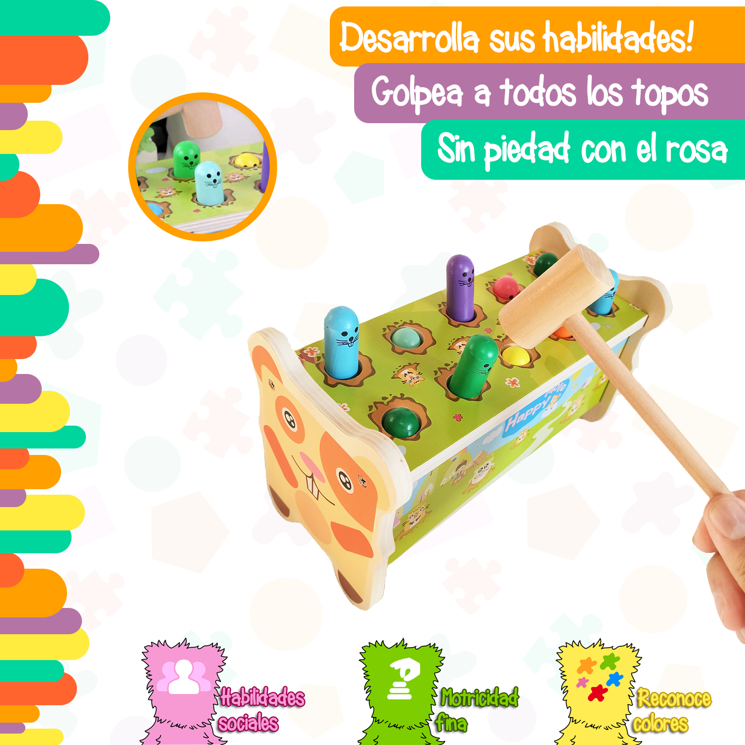 Foto 3 pulgar | Cajón Yuff! Montessori para Golpear Tipo Wacamole Golpea al Topo Juguete de Madera