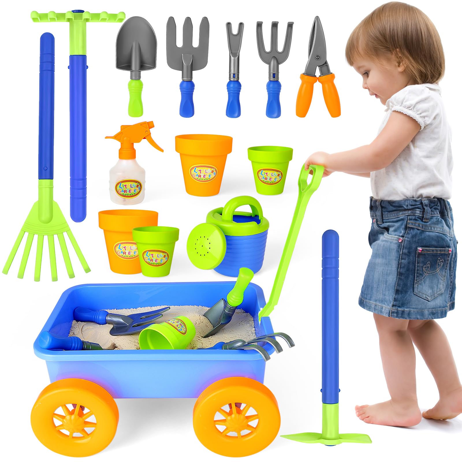 Set De Jardinería Deao Kids Garden Wagon Wheelbarrow Con 10 Accesos. - Venta Internacional.