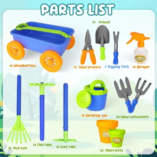 Foto 5 | Set De Jardinería Deao Kids Garden Wagon Wheelbarrow Con 10 Accesos. - Venta Internacional.