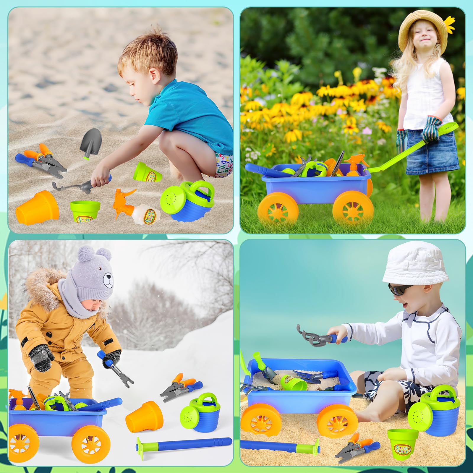 Foto 6 | Set De Jardinería Deao Kids Garden Wagon Wheelbarrow Con 10 Accesos. - Venta Internacional.