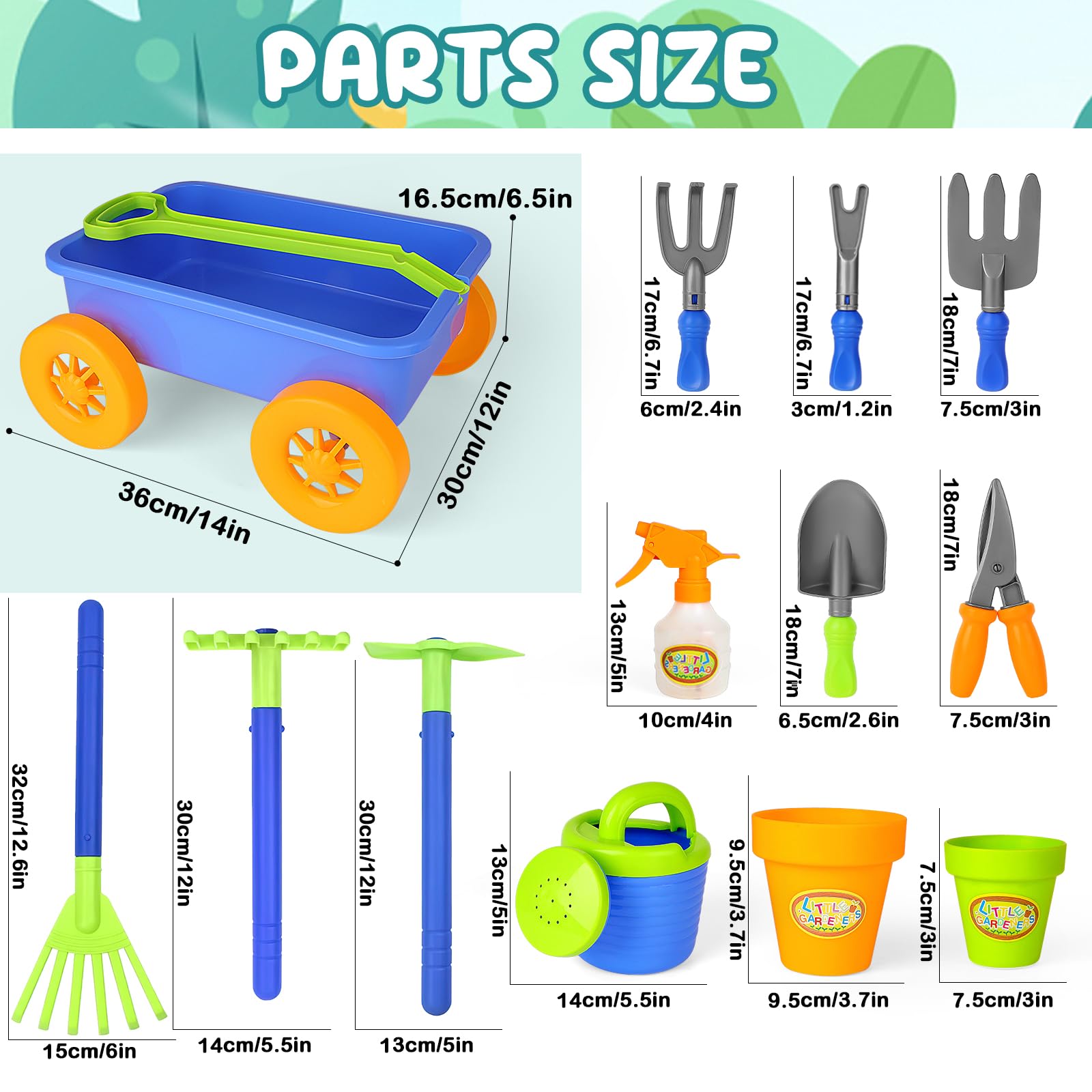 Foto 7 | Set De Jardinería Deao Kids Garden Wagon Wheelbarrow Con 10 Accesos. - Venta Internacional.