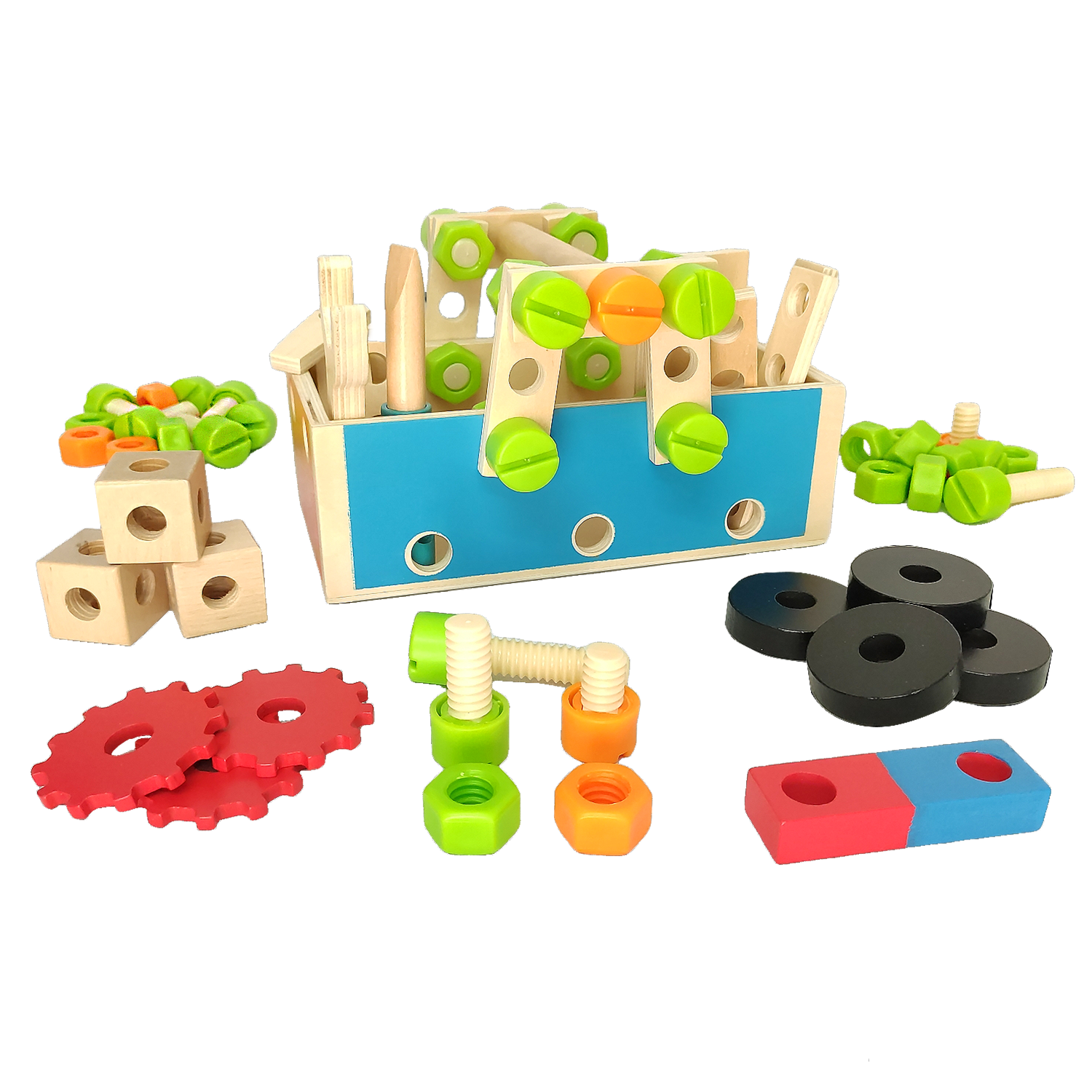 Caja De Herramientas Con Bloques Y Tornillos Yuff! Montessori Juguete De Madera