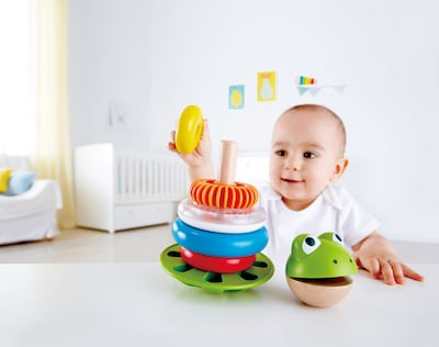 Foto 3 | Aros Apilables Del Señor Rana E0457 Hape Aros Apilables Con Temática De Rana.
