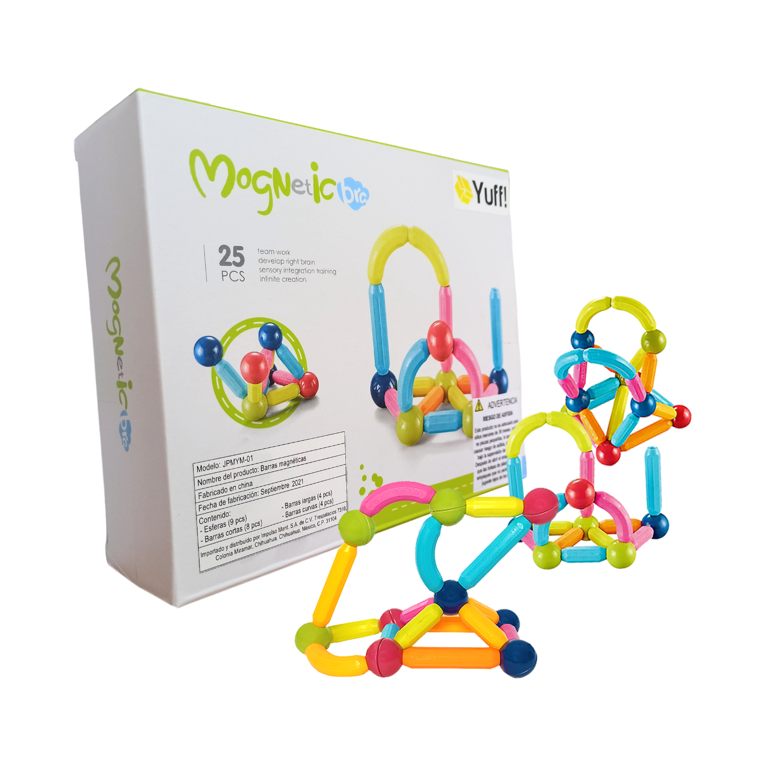 Juego de Barras Magnéticas Yuff! Multicolor  25 Piezas