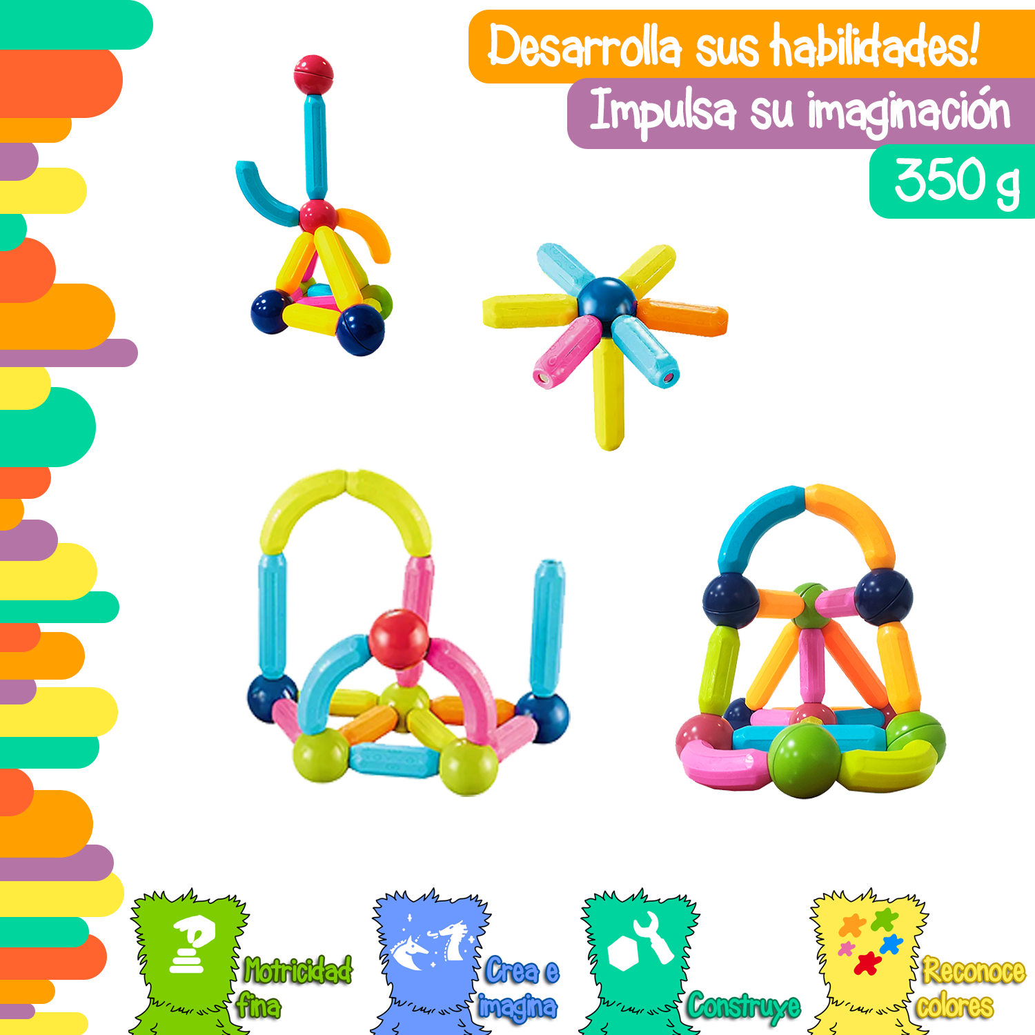 Foto 3 pulgar | Juego de Barras Magnéticas Yuff! Multicolor  25 Piezas