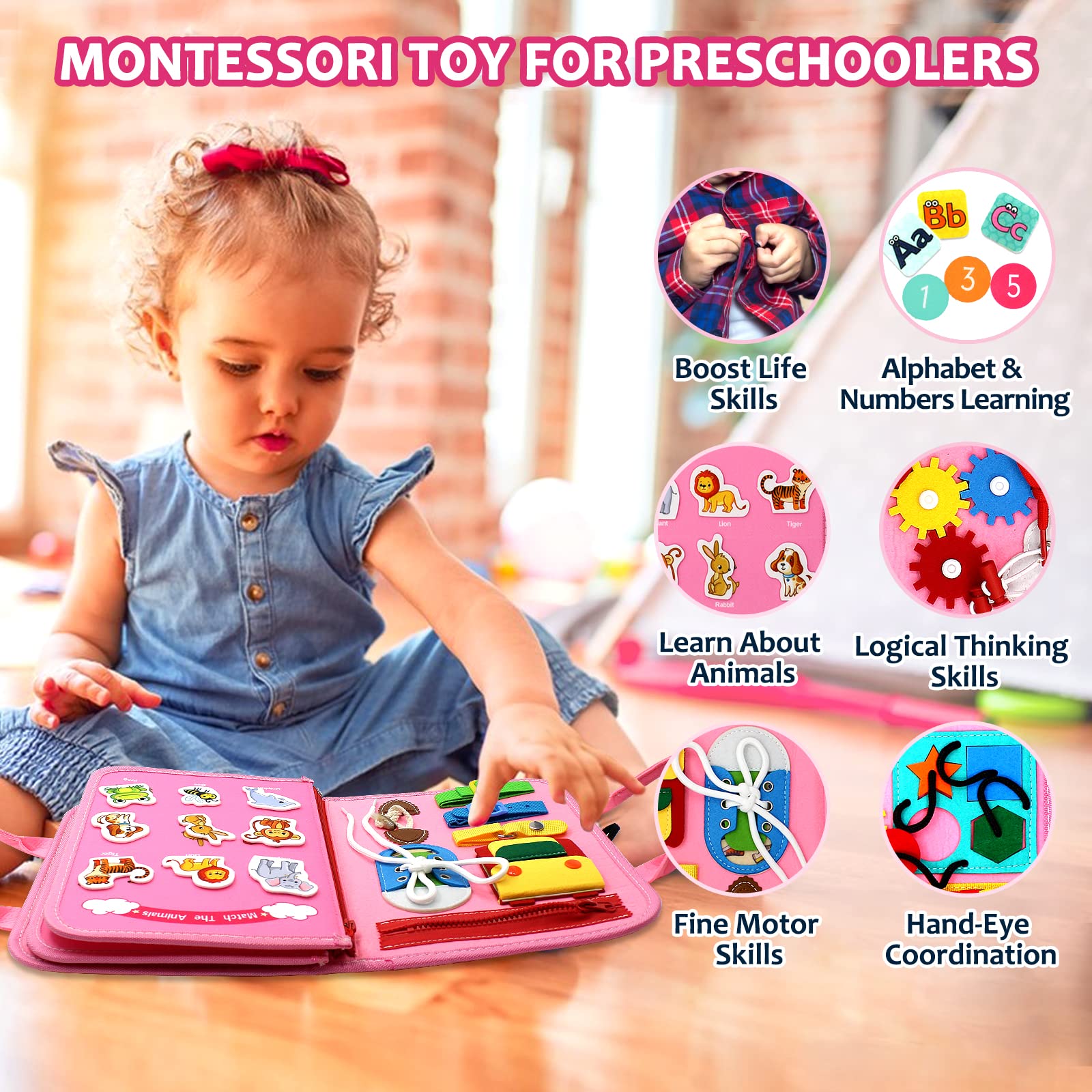 Foto 3 pulgar | Venta Internacional - Juguete Educativo Montessori Busy Board Qizfun Para Niños De 1 A 4 Años