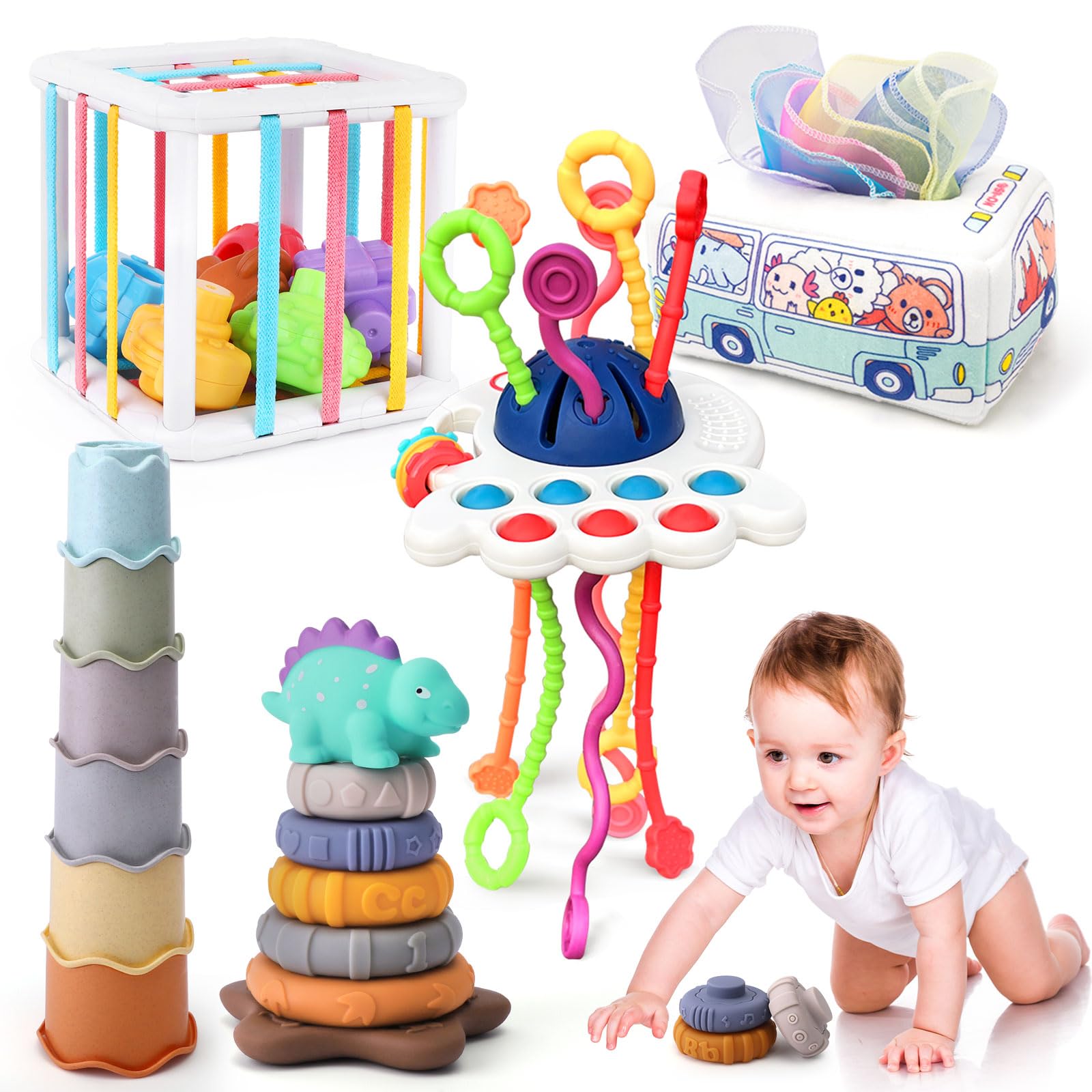 Foto 2 pulgar | Venta Internacional - Juego De Juguetes Montessori Para Bebés 5 En 1 Con Clasificador De Formas, Caja De Pañuelos