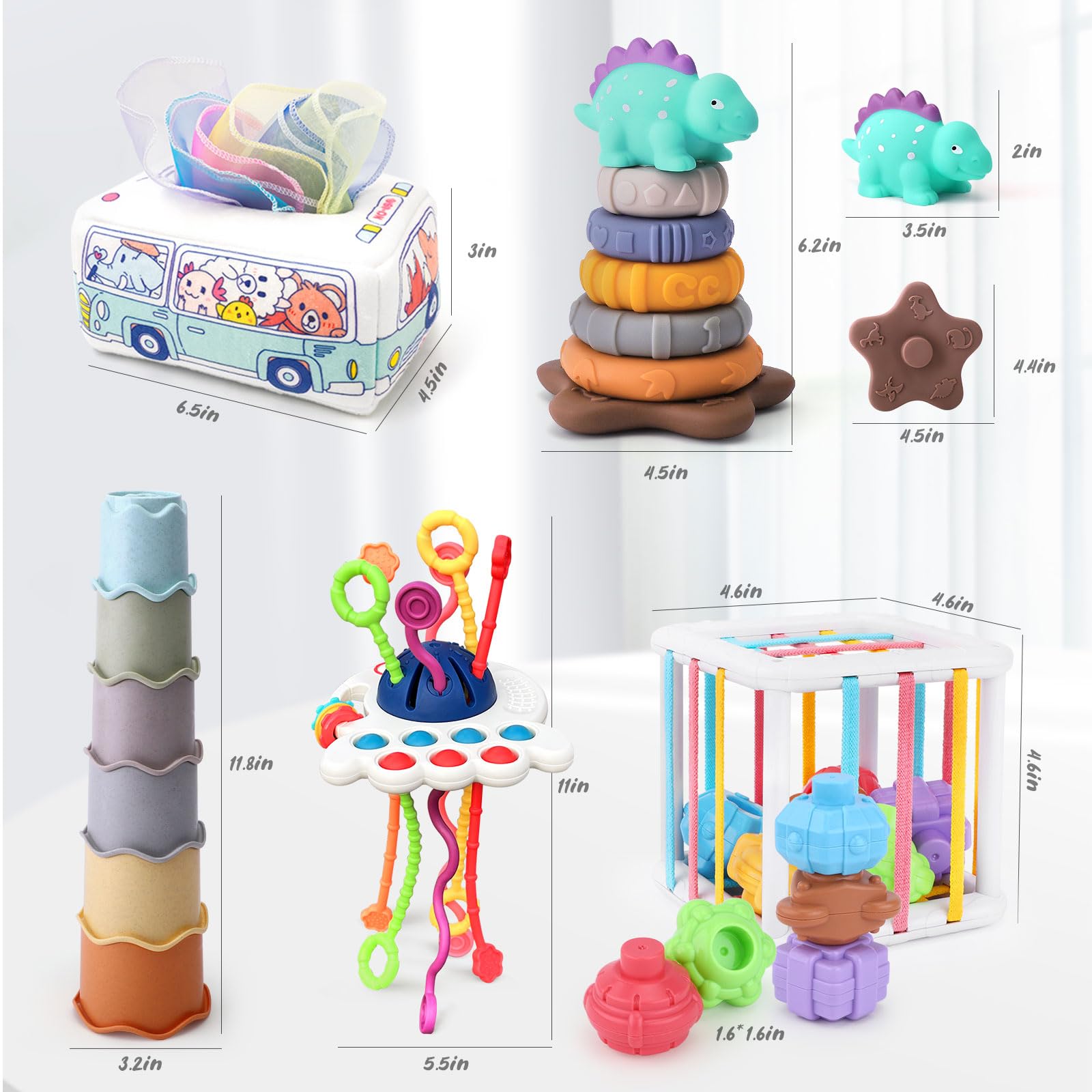 Foto 7 pulgar | Venta Internacional - Juego De Juguetes Montessori Para Bebés 5 En 1 Con Clasificador De Formas, Caja De Pañuelos