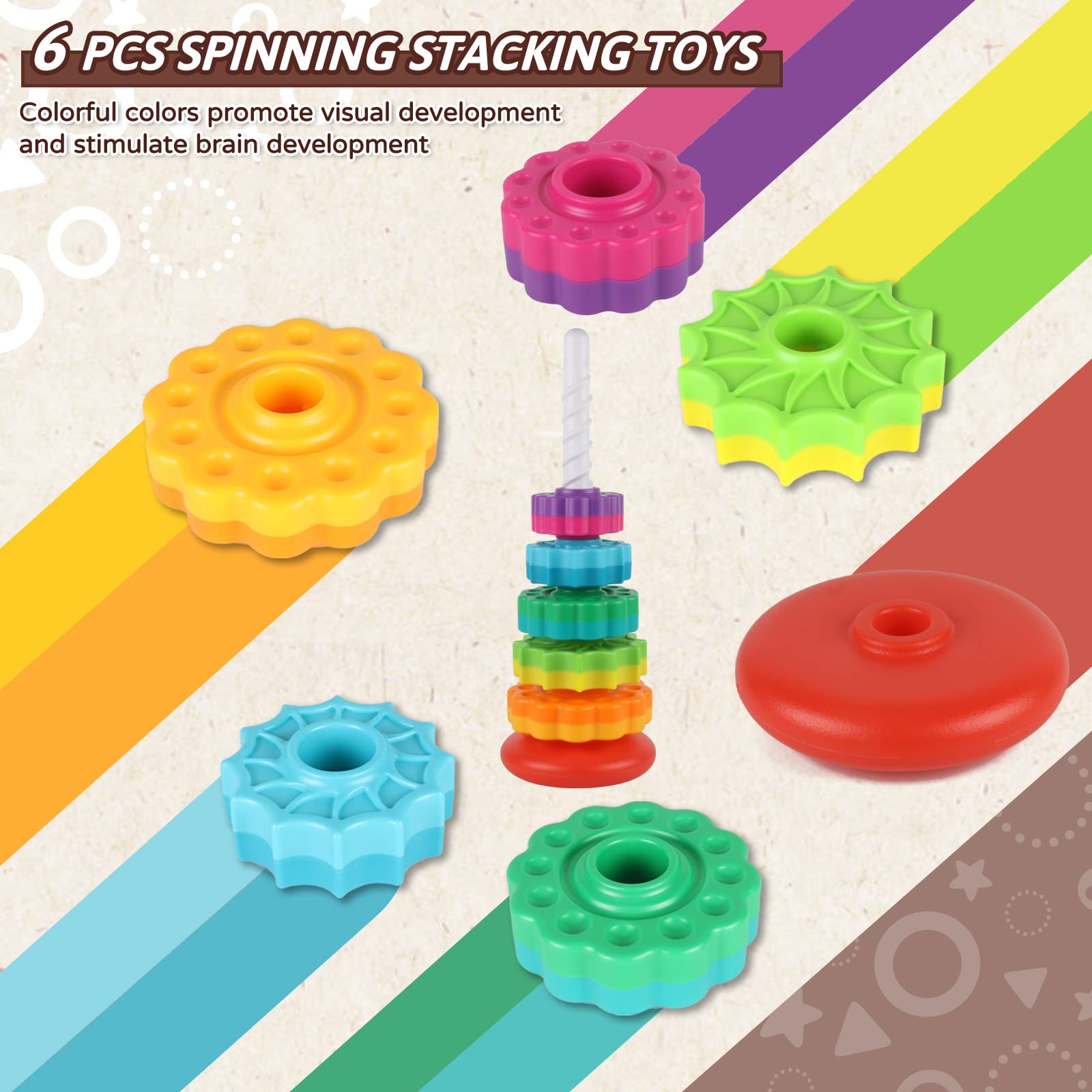 Foto 3 pulgar | Venta Internacional - Juguete Giratorio Apilable Juxue Baby Rainbow Ring Stacker 1-3