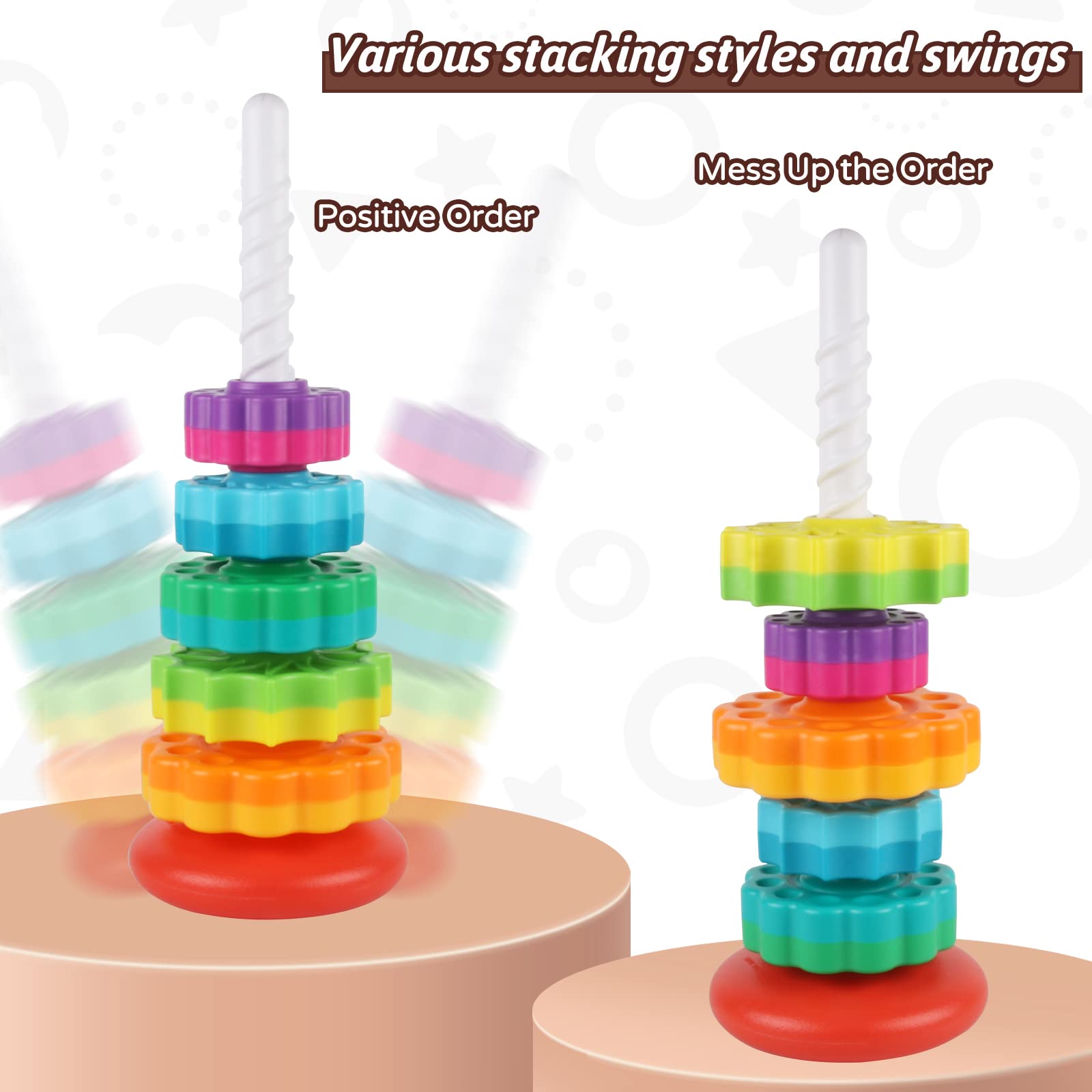Foto 4 pulgar | Venta Internacional - Juguete Giratorio Apilable Juxue Baby Rainbow Ring Stacker 1-3