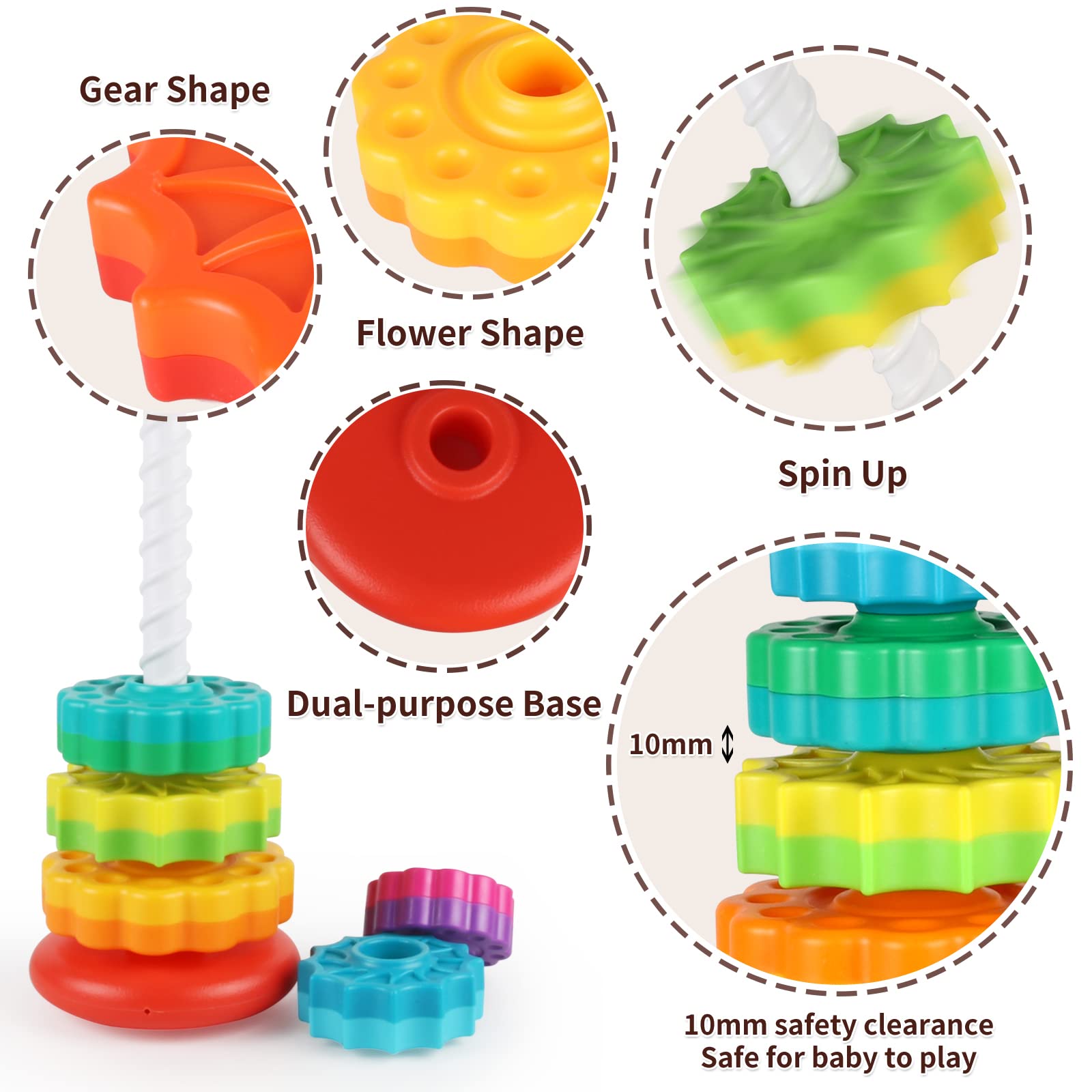 Foto 7 pulgar | Venta Internacional - Juguete Giratorio Apilable Juxue Baby Rainbow Ring Stacker 1-3