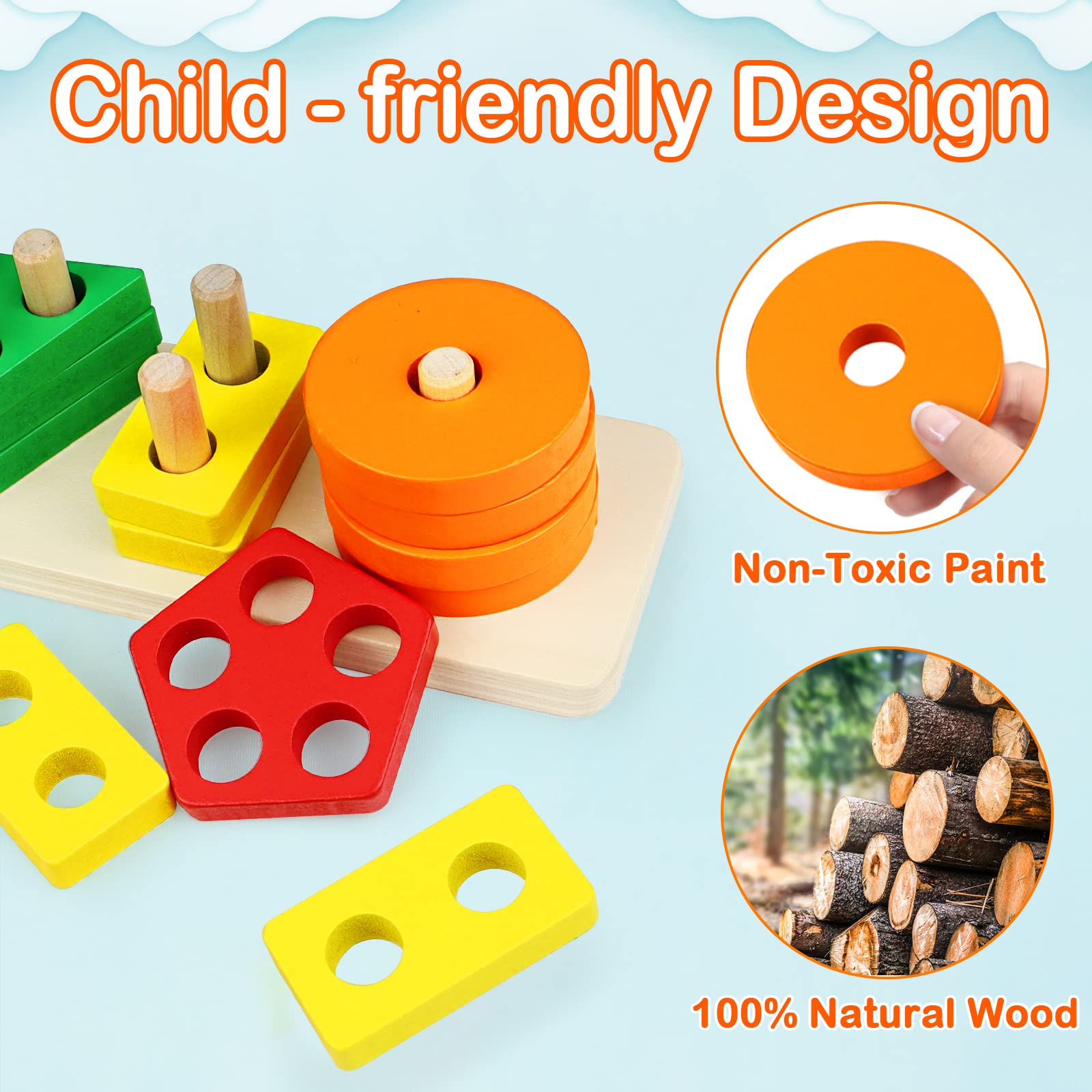 Foto 3 pulgar | Venta Internacional - Juguete Montessori Pebira De Madera Para Clasificar Y Apilar De 1 A 3 Años