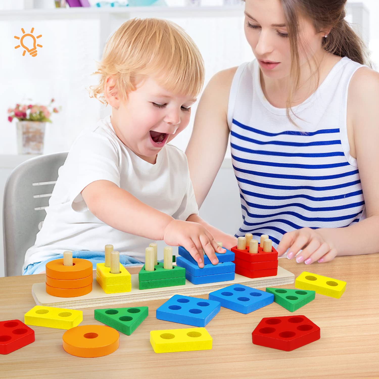 Foto 7 pulgar | Venta Internacional - Juguete Montessori Pebira De Madera Para Clasificar Y Apilar De 1 A 3 Años