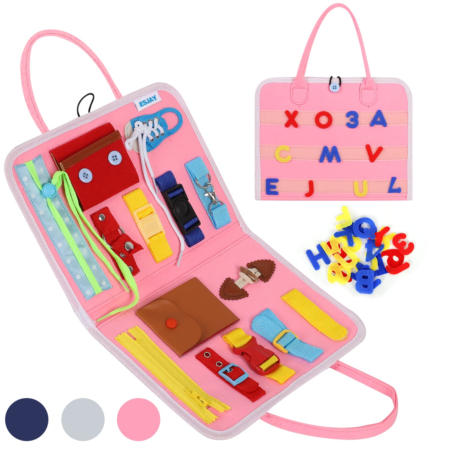 Foto 2 pulgar | Venta Internacional - Tabla Sensorial Esjay Busy Board Para Niños Pequeños Con Hebillas, Color Rosa