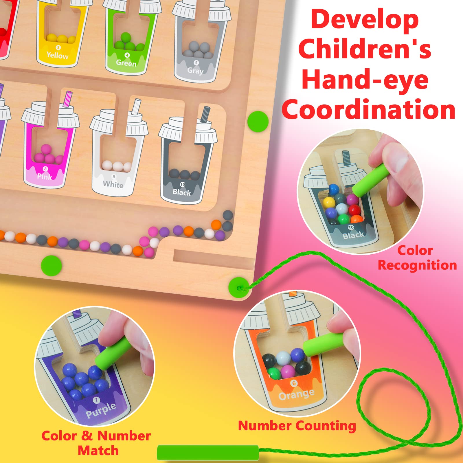 Foto 6 pulgar | Venta Internacional - Laberinto Magnético De Colores Y Números Mtyokiln Para Niños De 3 A 5 Años