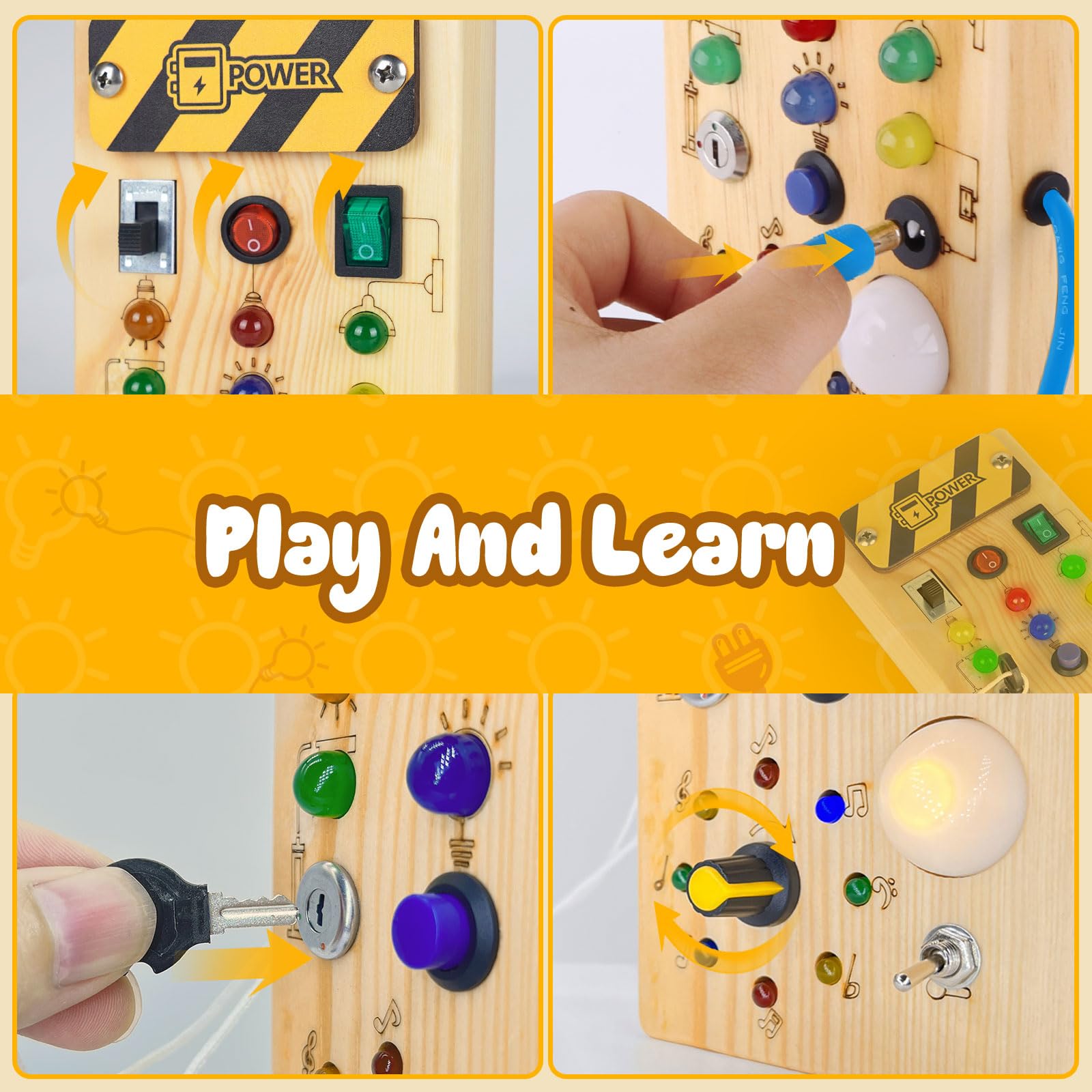 Foto 4 pulgar | Tabla Montessori De Madera Para Ocupantes Sensory Toy Con 8 Luces Led 1+y - Venta Internacional.