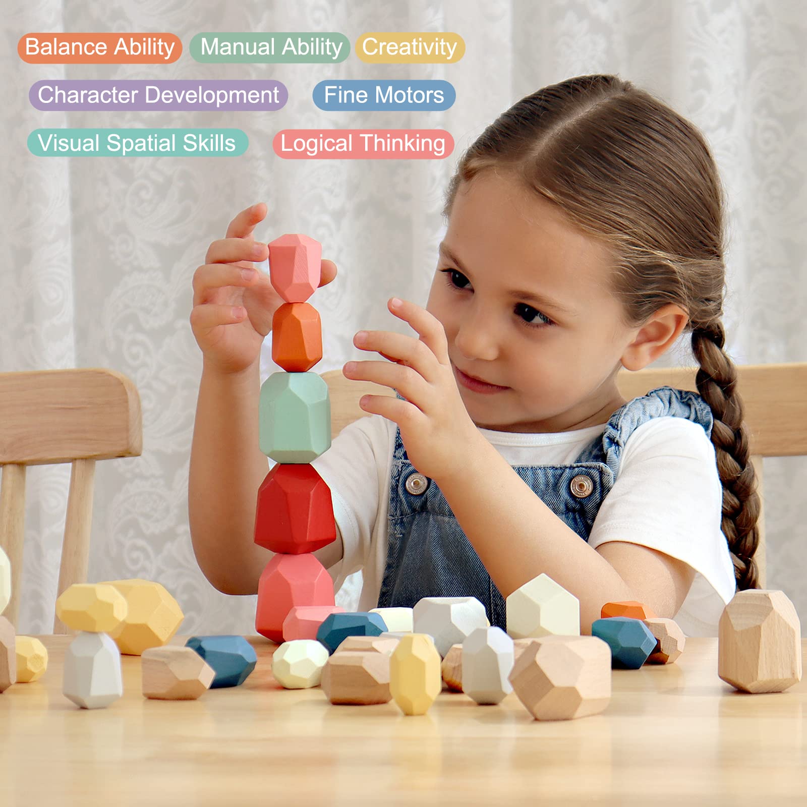 Foto 4 pulgar | Juguete De Madera Para Clasificar Y Apilar Piedras, Piedras, Bestamtoy, 36 Unidades - Venta Internacional.