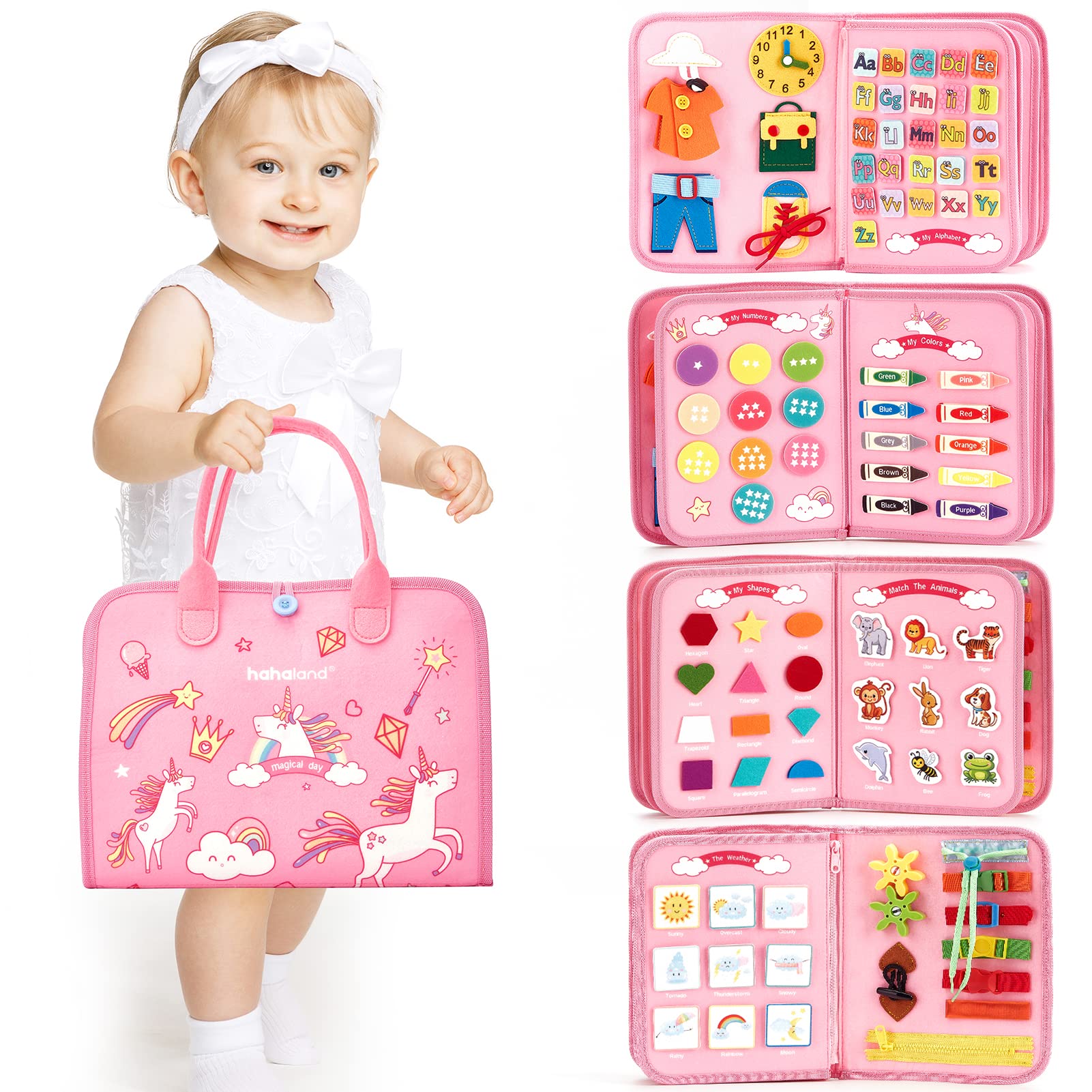 Juguetes Montessori De Busy Board Hahaland, Regalo Para Niñas De 2 Años, 7 En 1 - Venta Internacional.