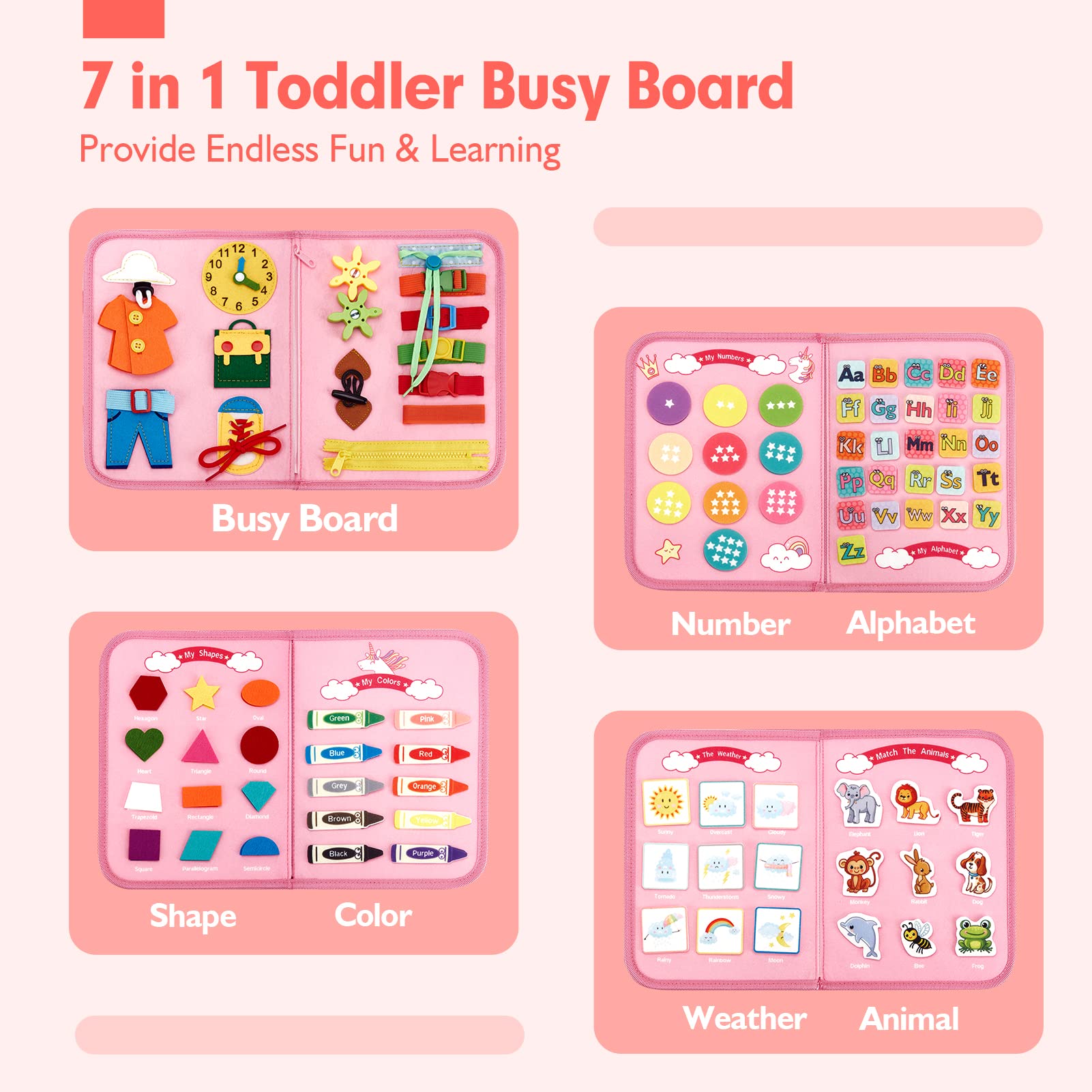 Foto 3 pulgar | Juguetes Montessori De Busy Board Hahaland, Regalo Para Niñas De 2 Años, 7 En 1 - Venta Internacional.